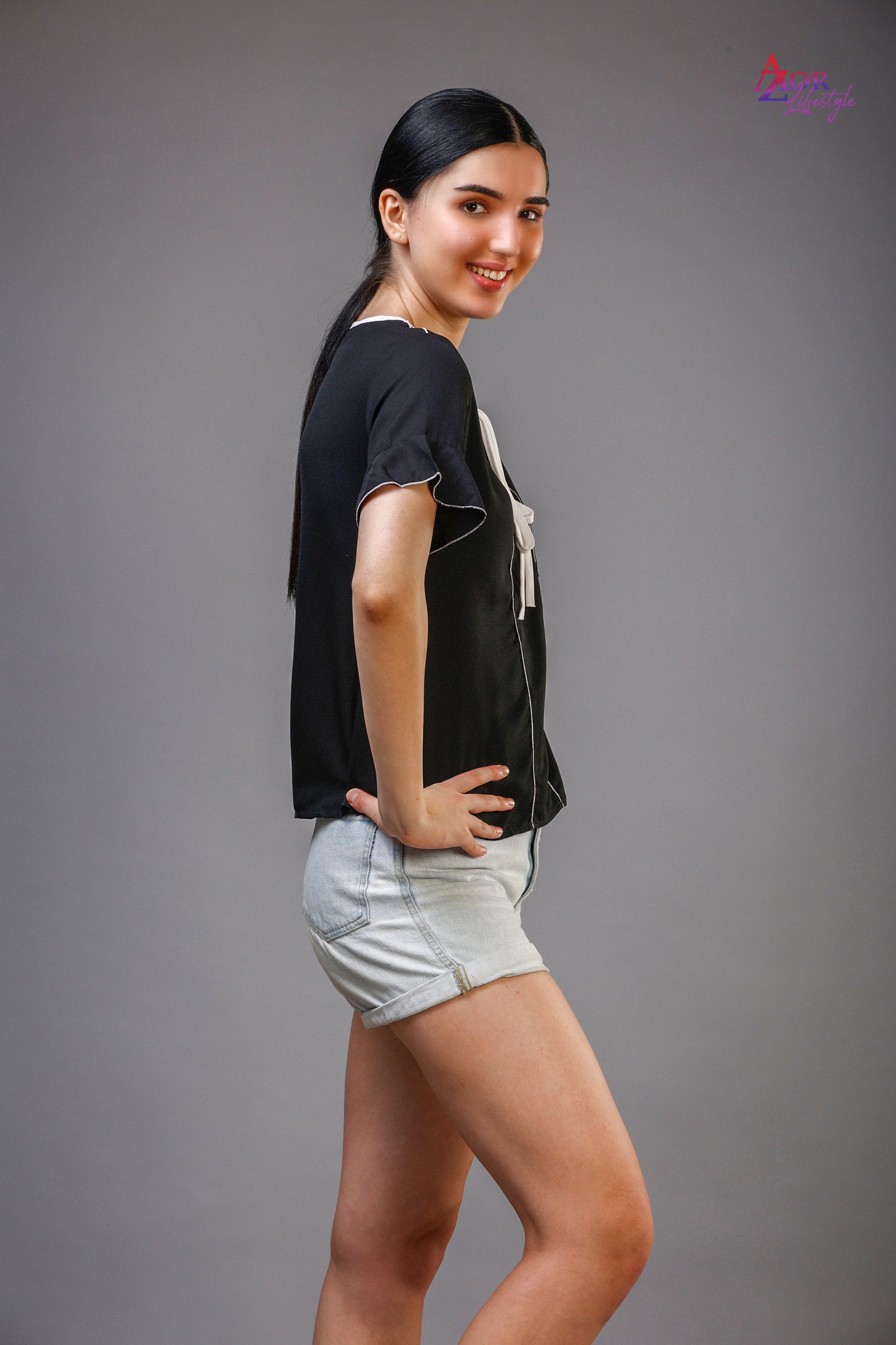 Women black half sleeve top