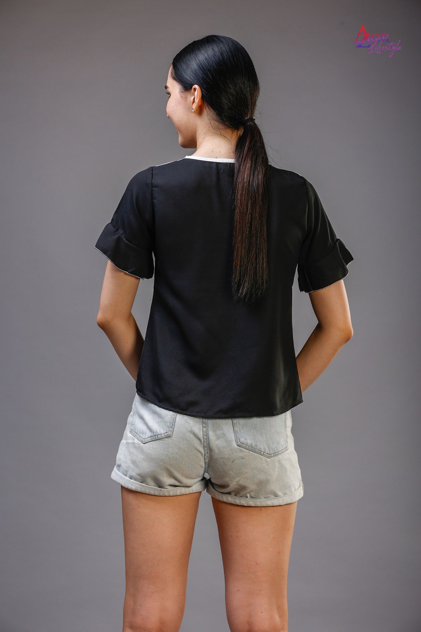 Women black half sleeve top