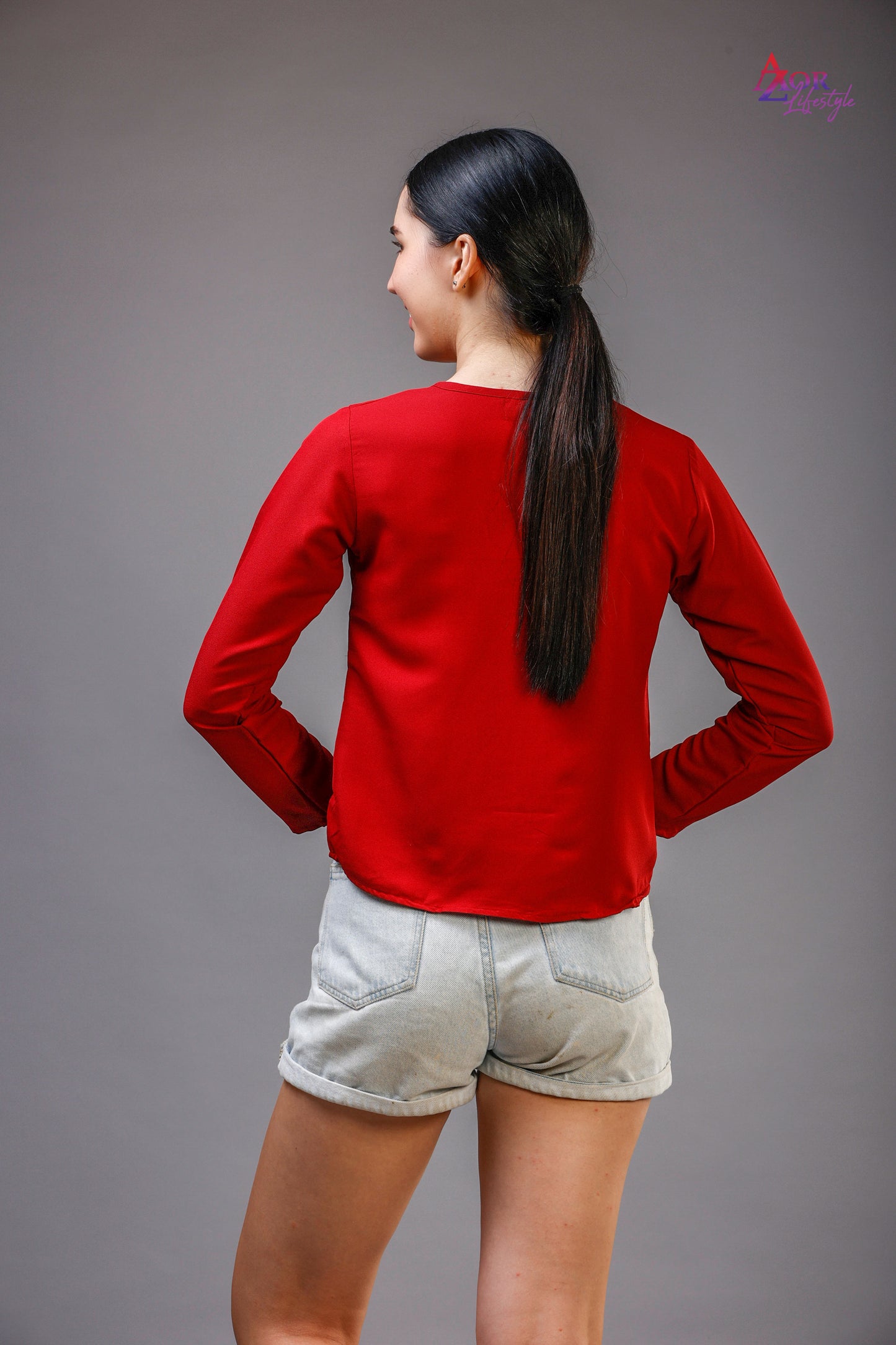 Women red round neck top