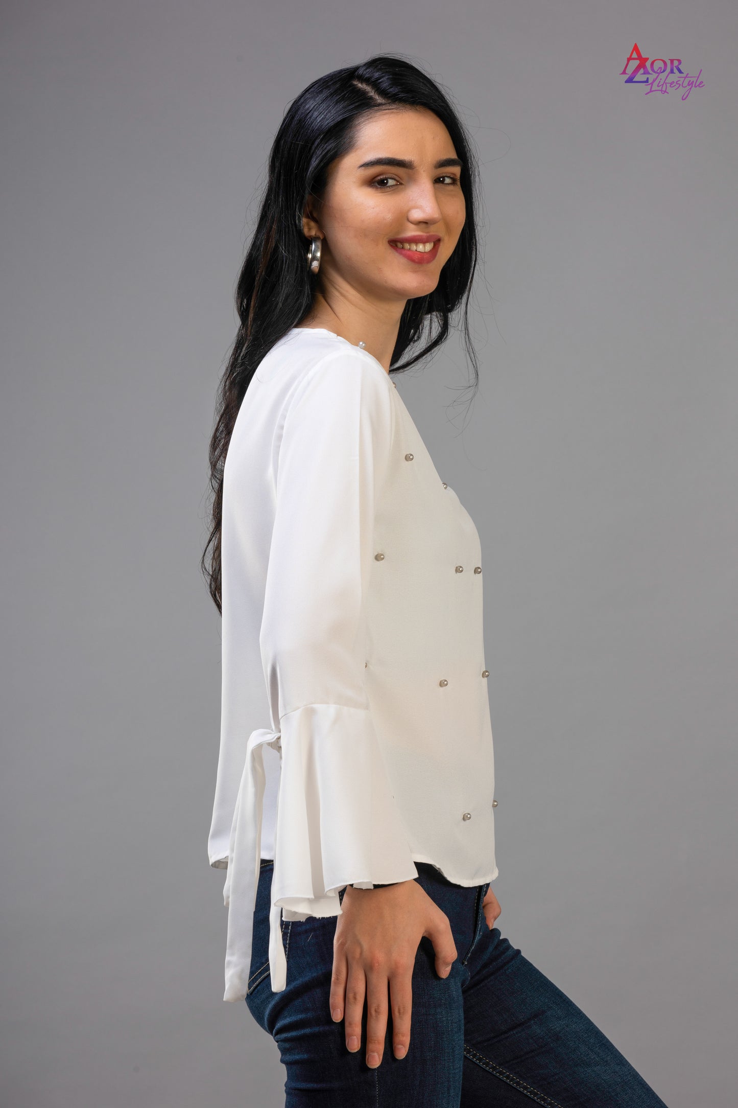 Women white full flared sleeve top