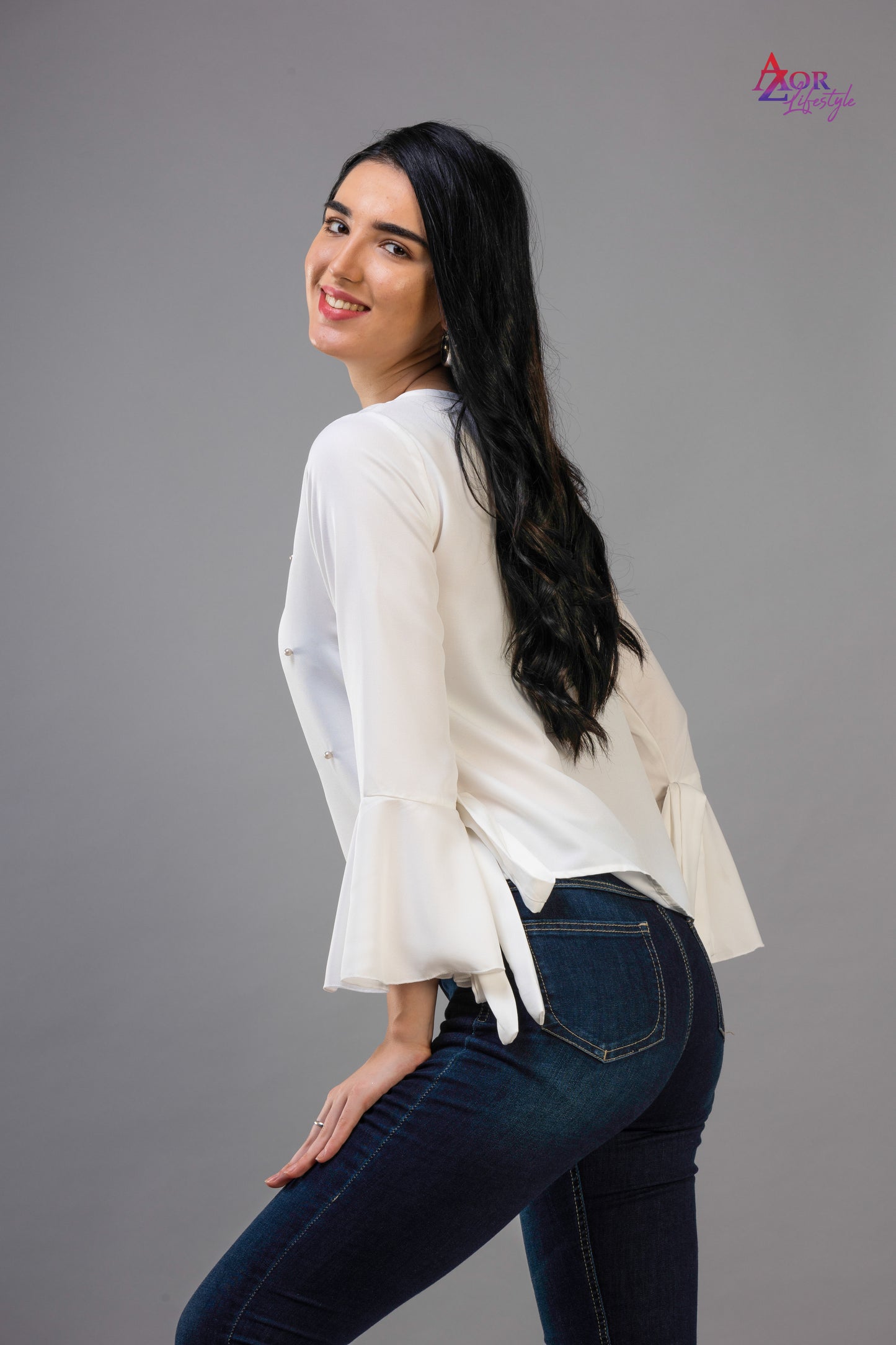 Women white full flared sleeve top