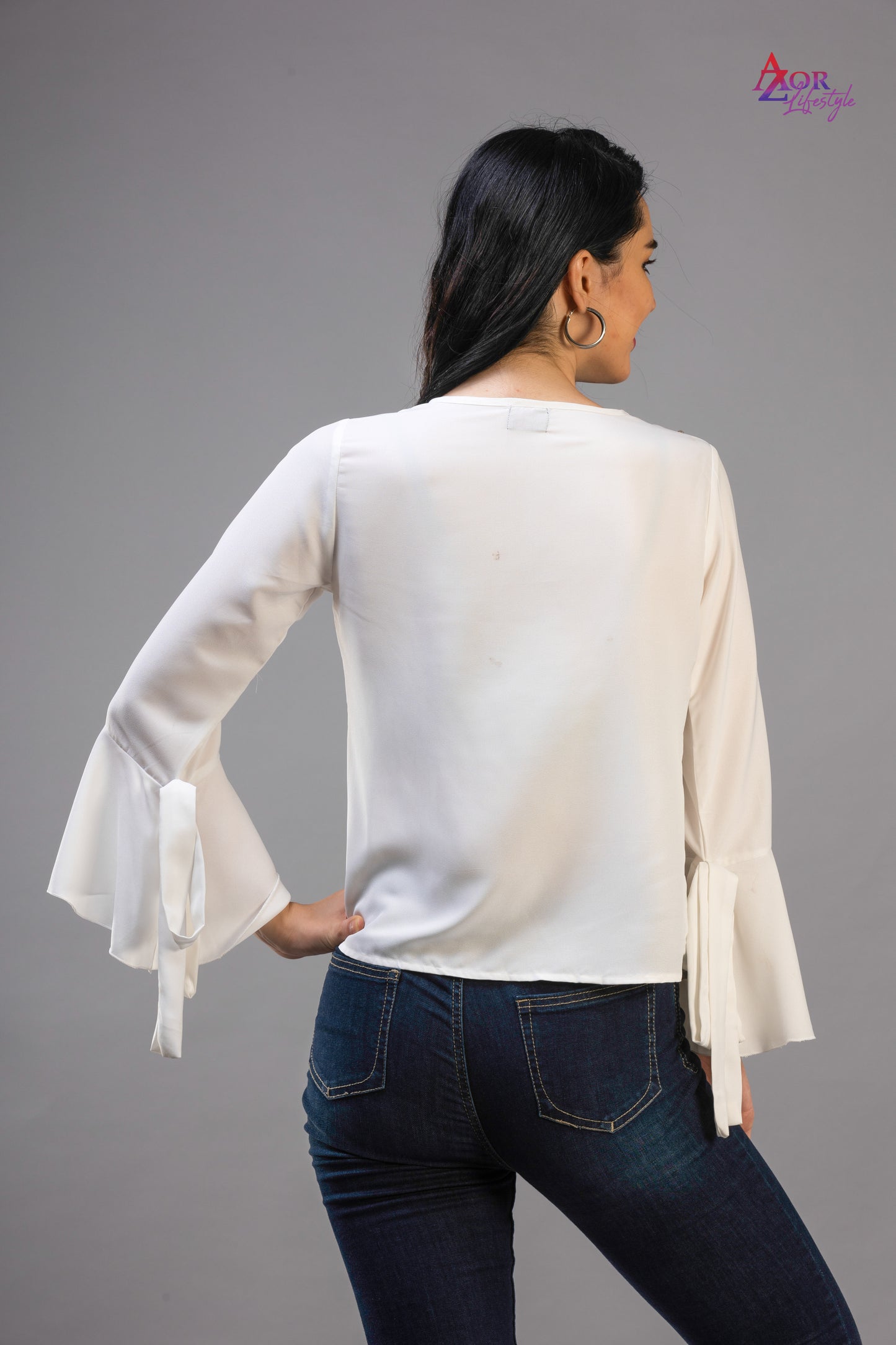 Women white full flared sleeve top