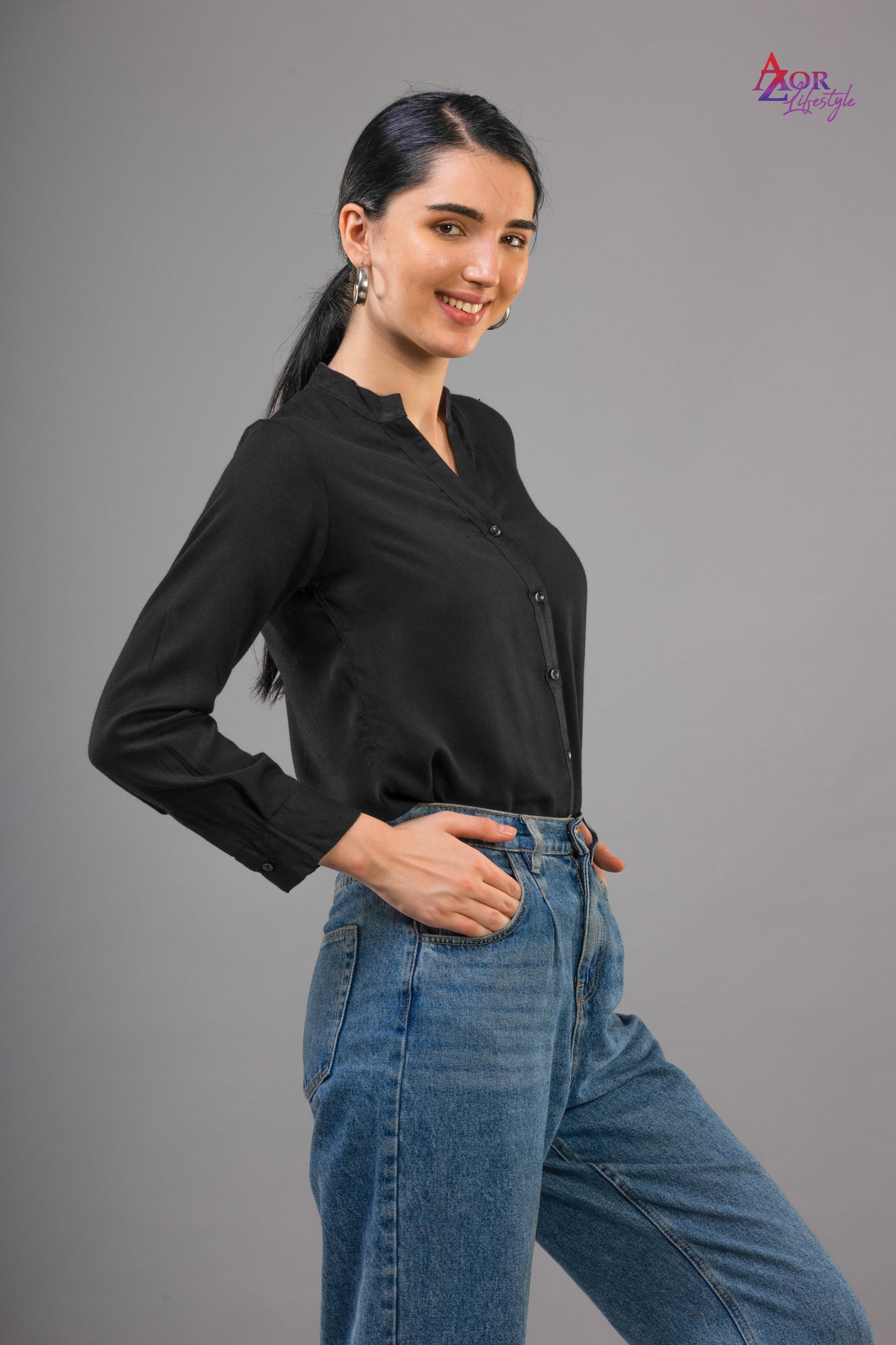 Women black full shirt