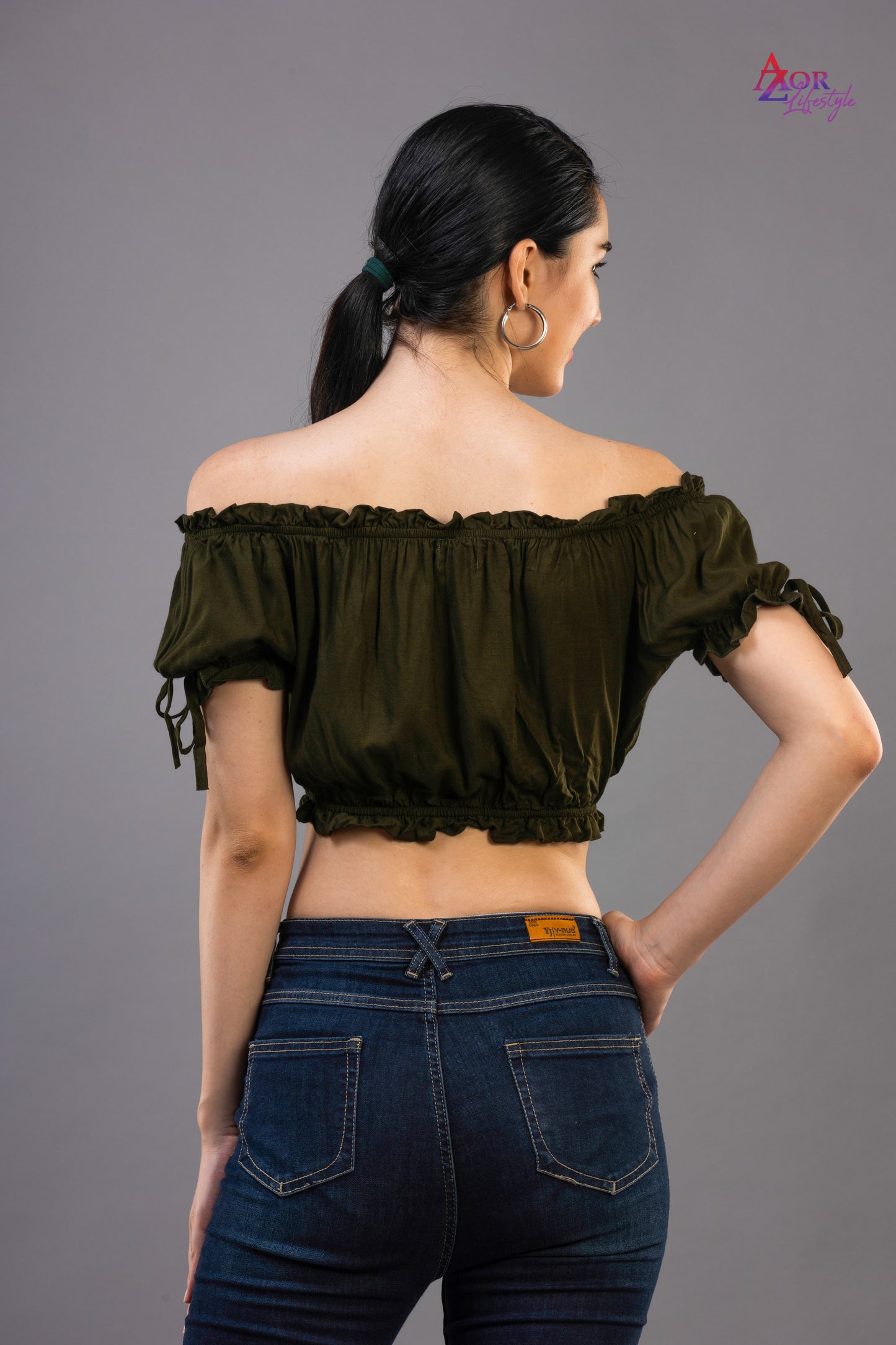 Women army green crop- top