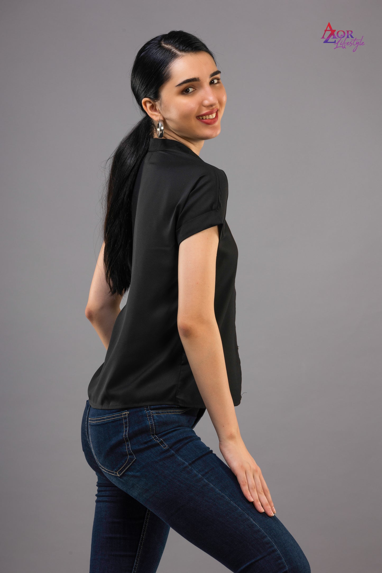 Women black half sleeve shirt