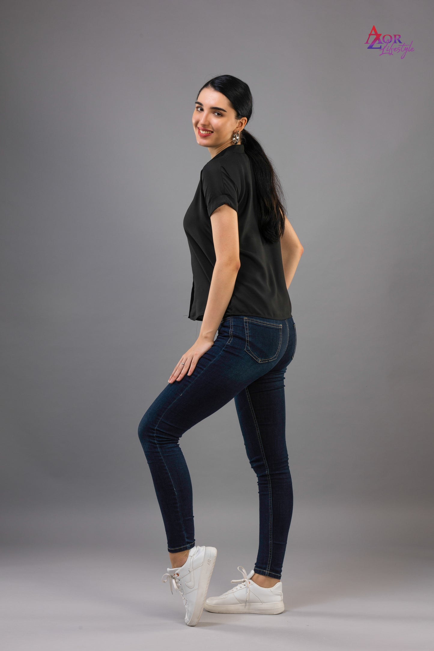 Women black half sleeve shirt