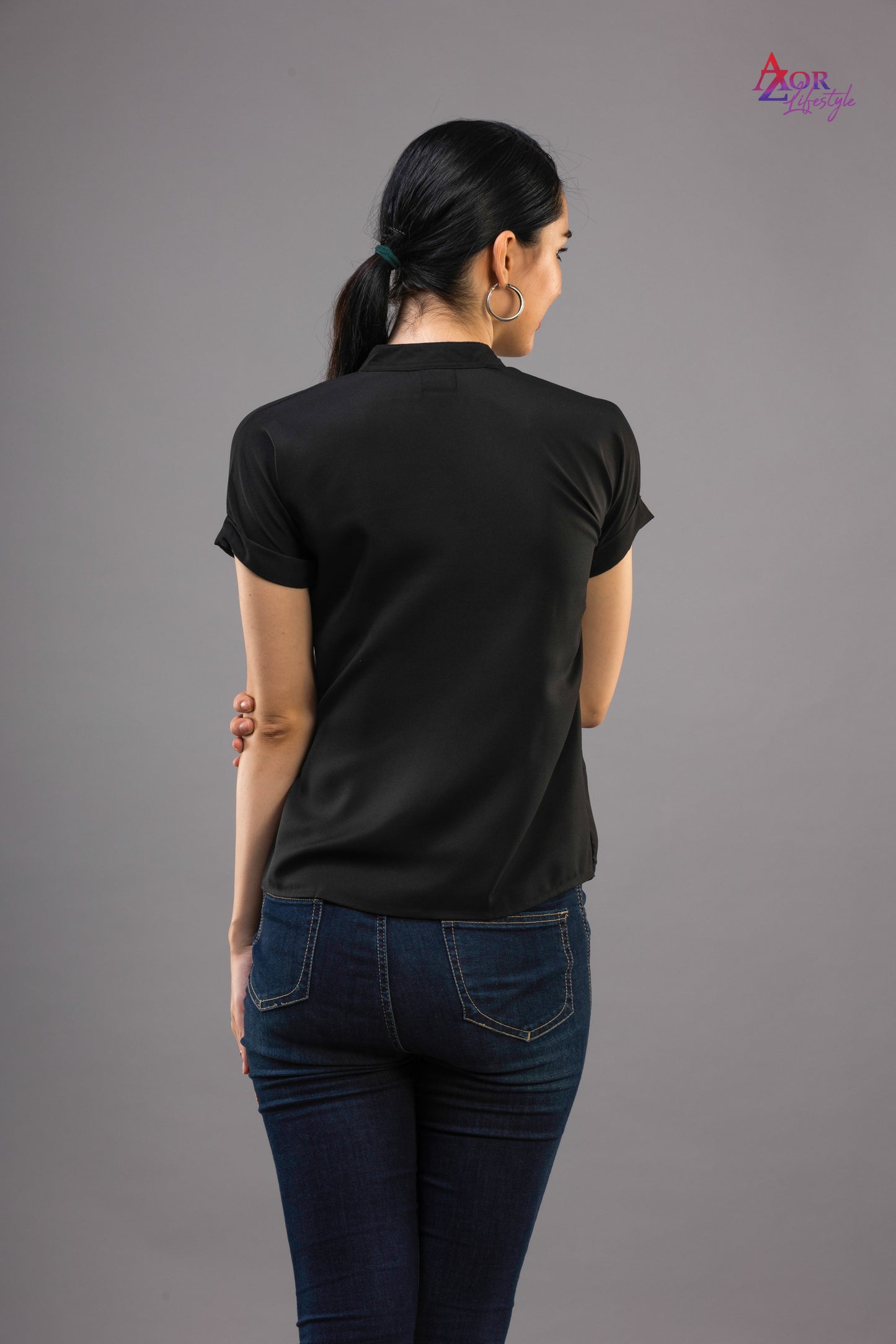 Women black half sleeve shirt