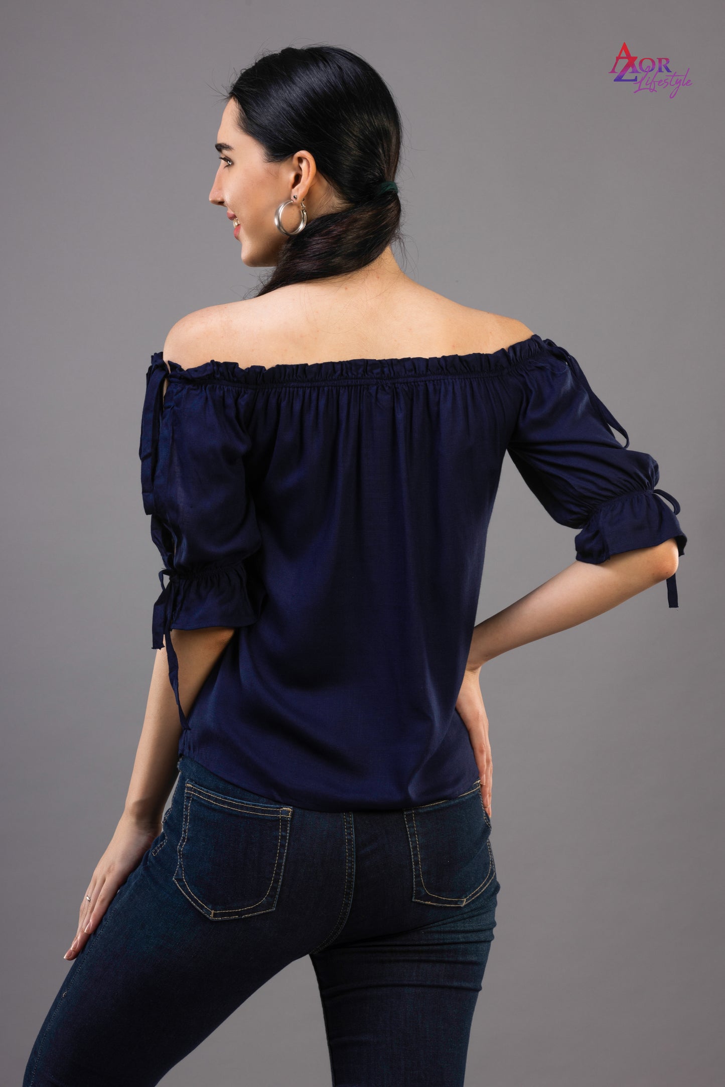Women navy blue off-shoulder top