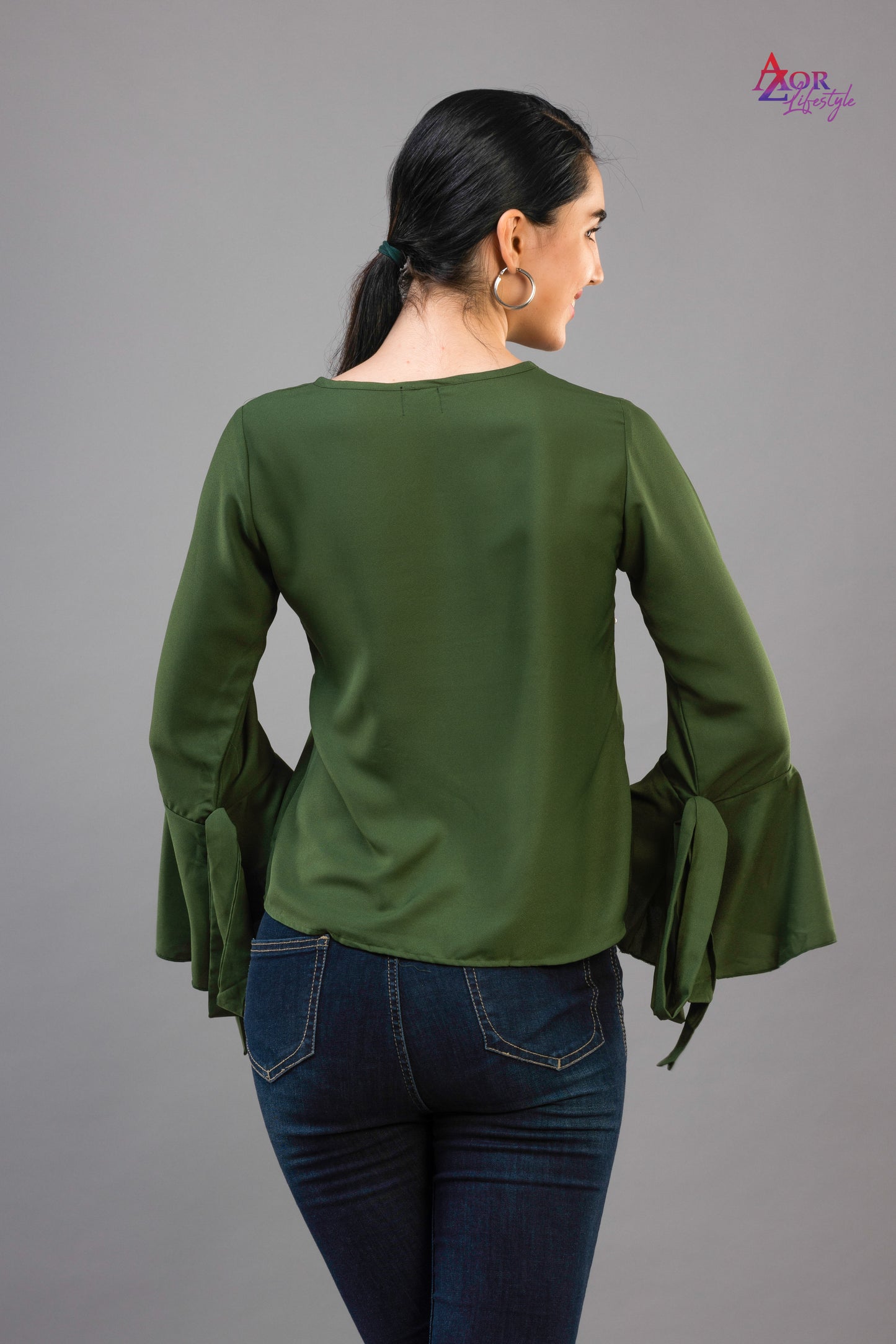 Women green full flared sleeve top