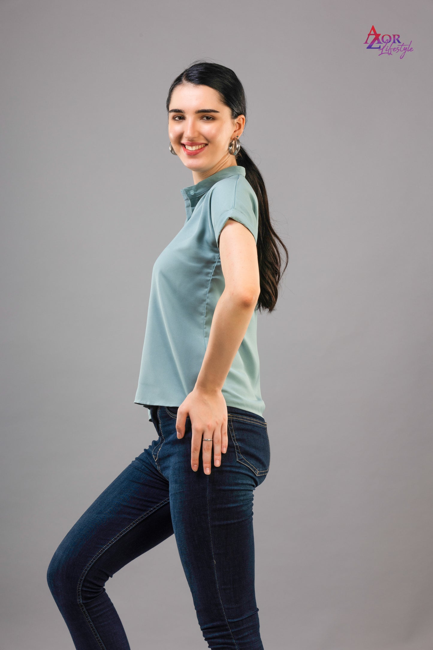 Women turquoise blue shirt