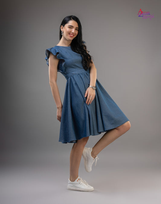 Women blue denim dress