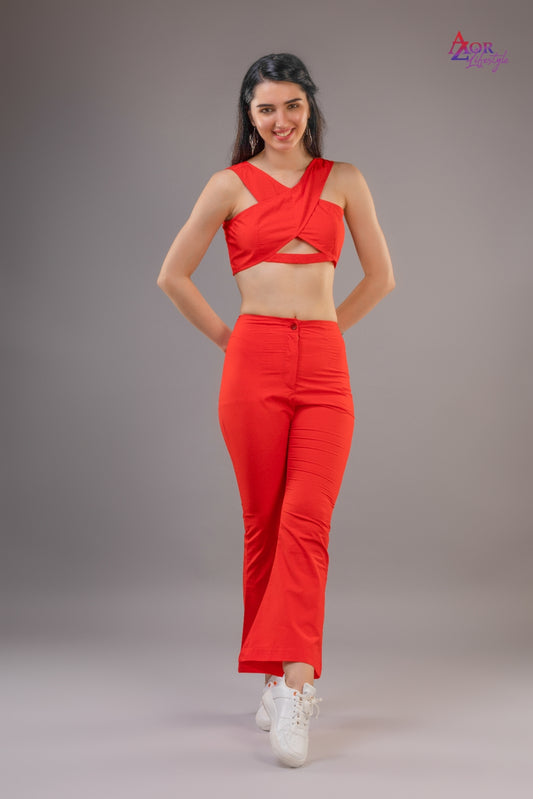 Women red cross front co-ord set