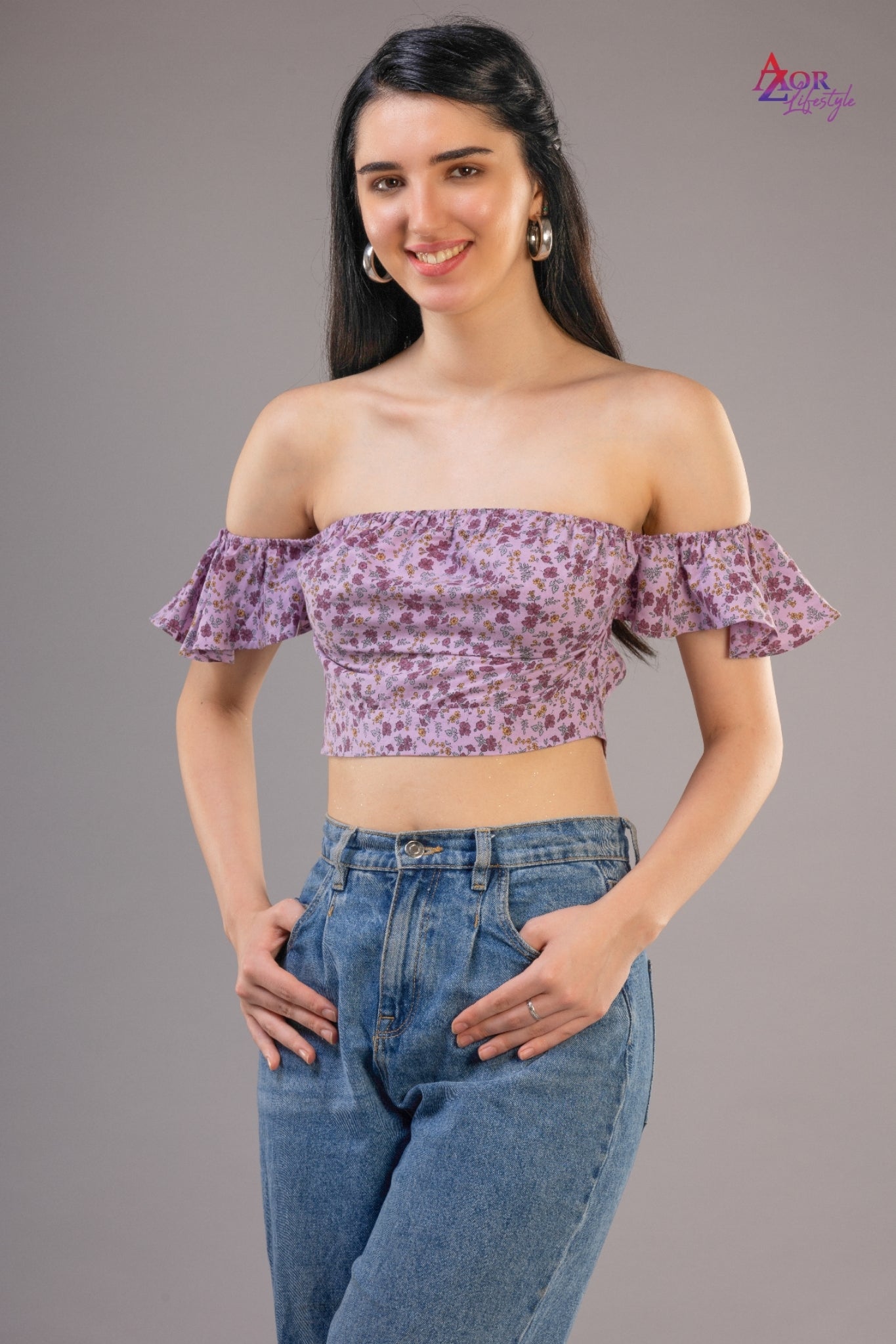 Women lavender/purple off- shoulder crop top
