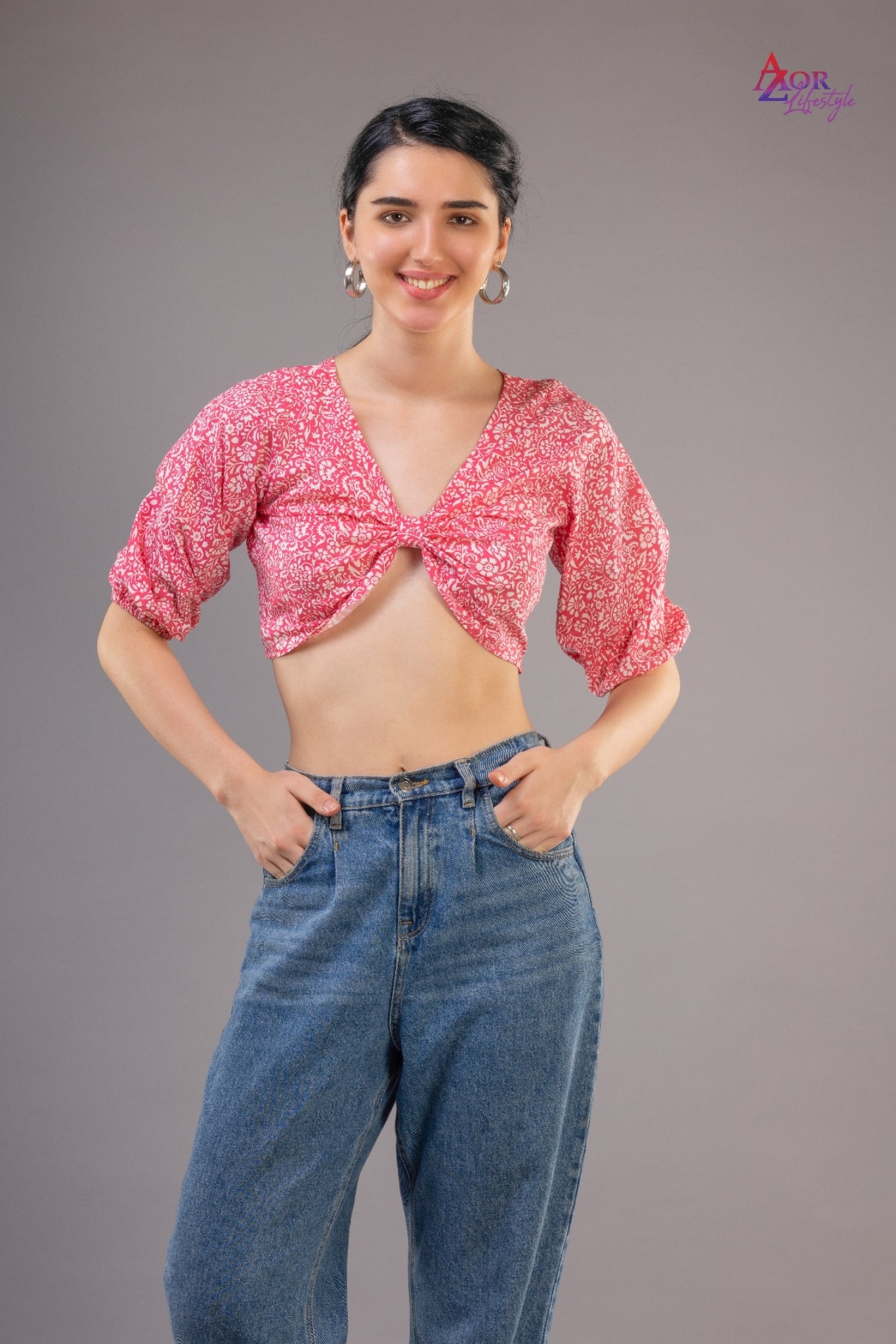 Women pink bow style crop top