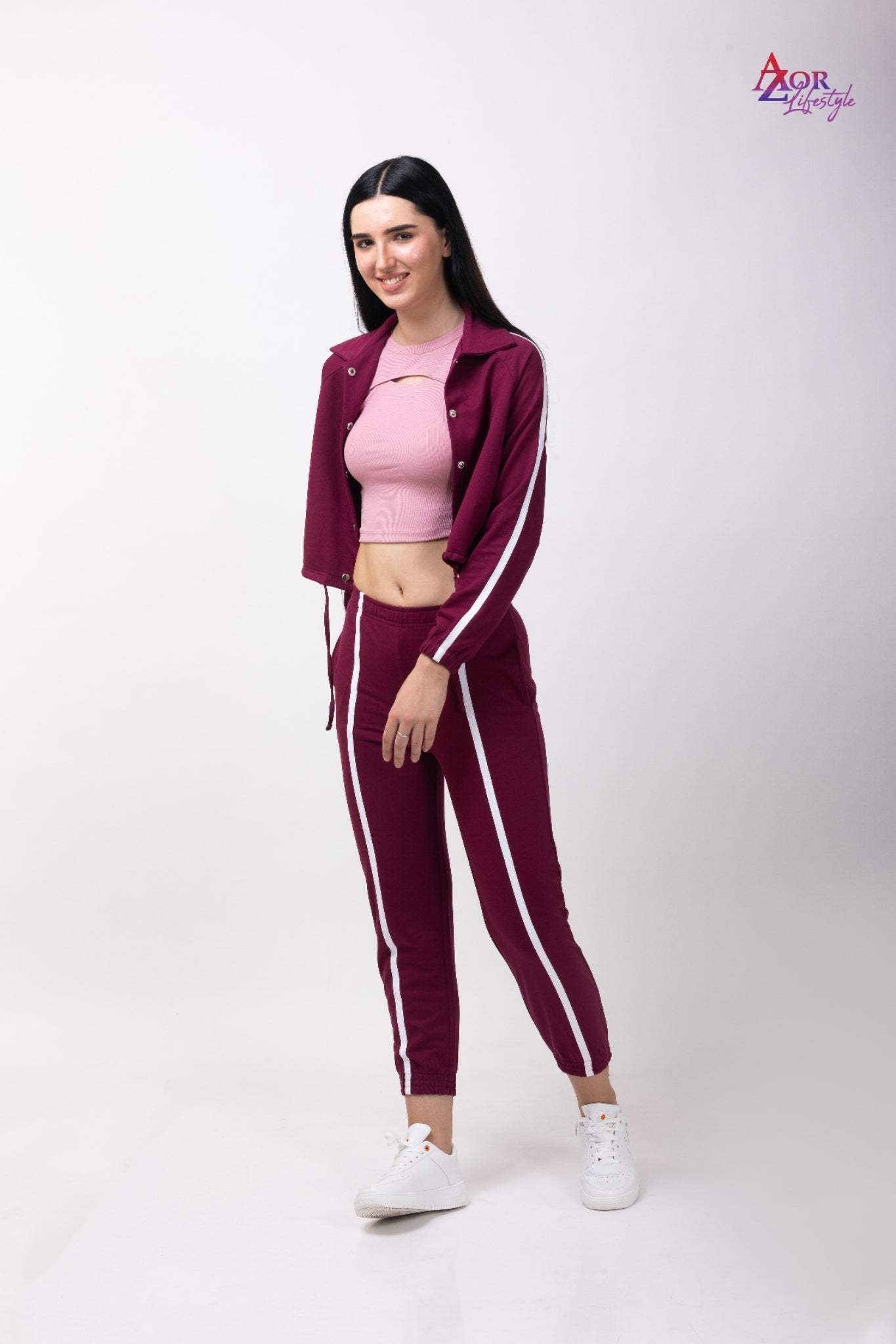 Women wine collared sweatshirt co-ord set
