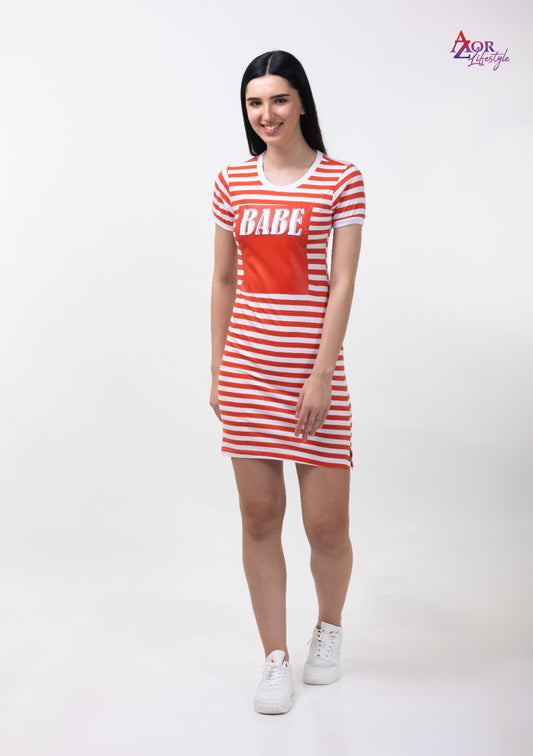 Women orange and white  t-shirt fit dress