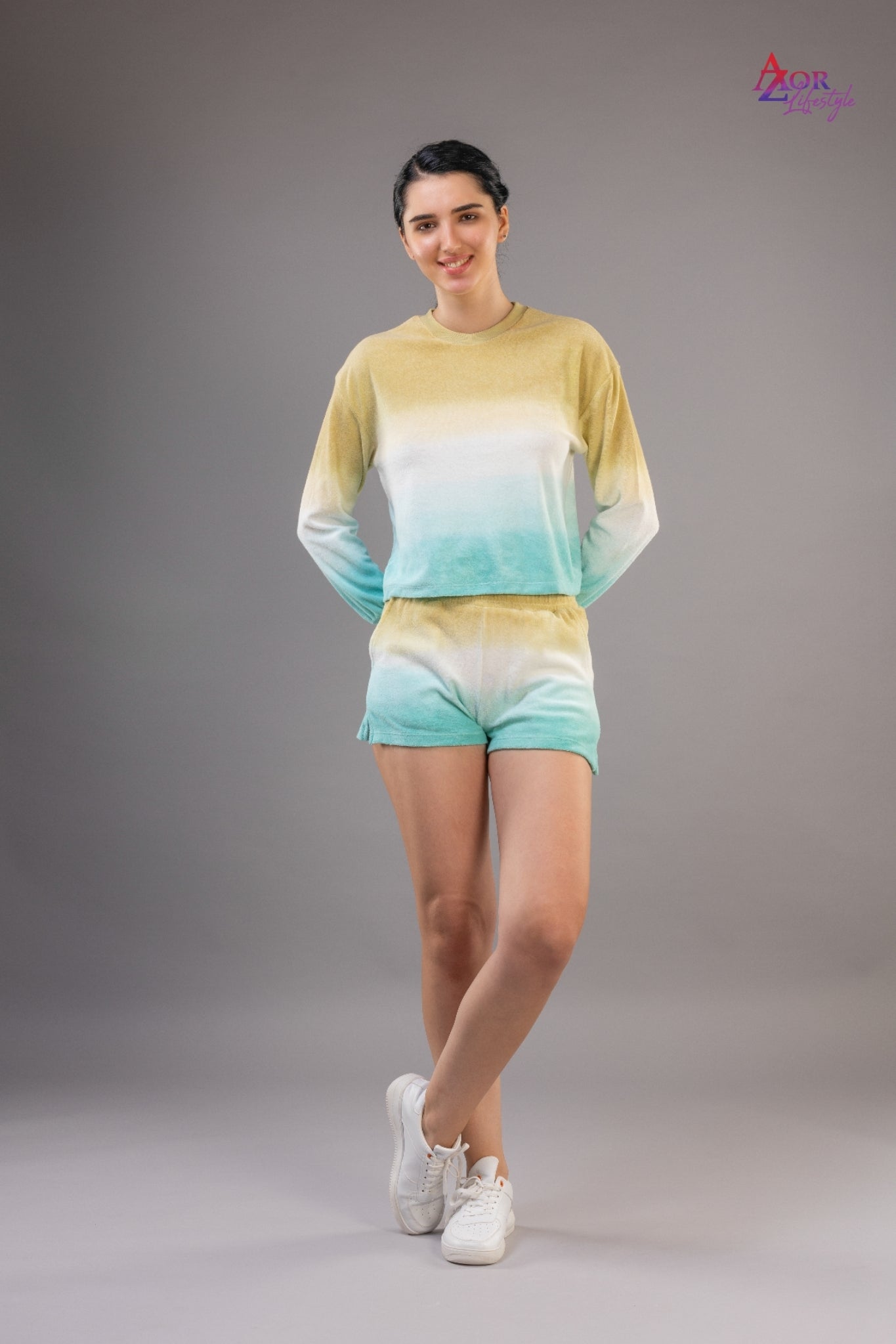 Women green and blue dip-dye co-ord set