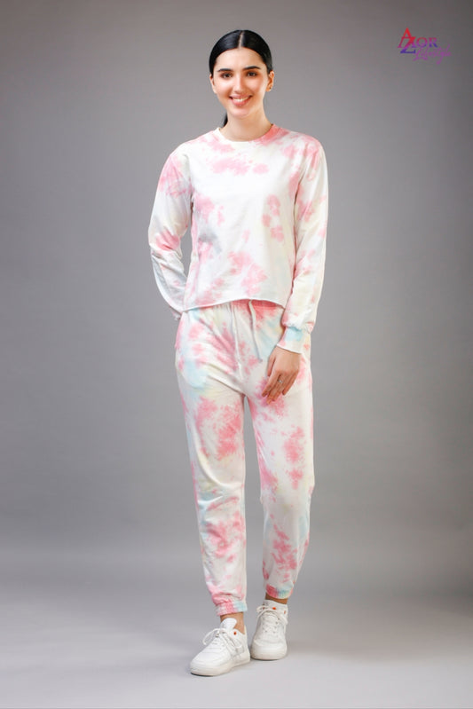 Women white and pink tie & dye co-ord set