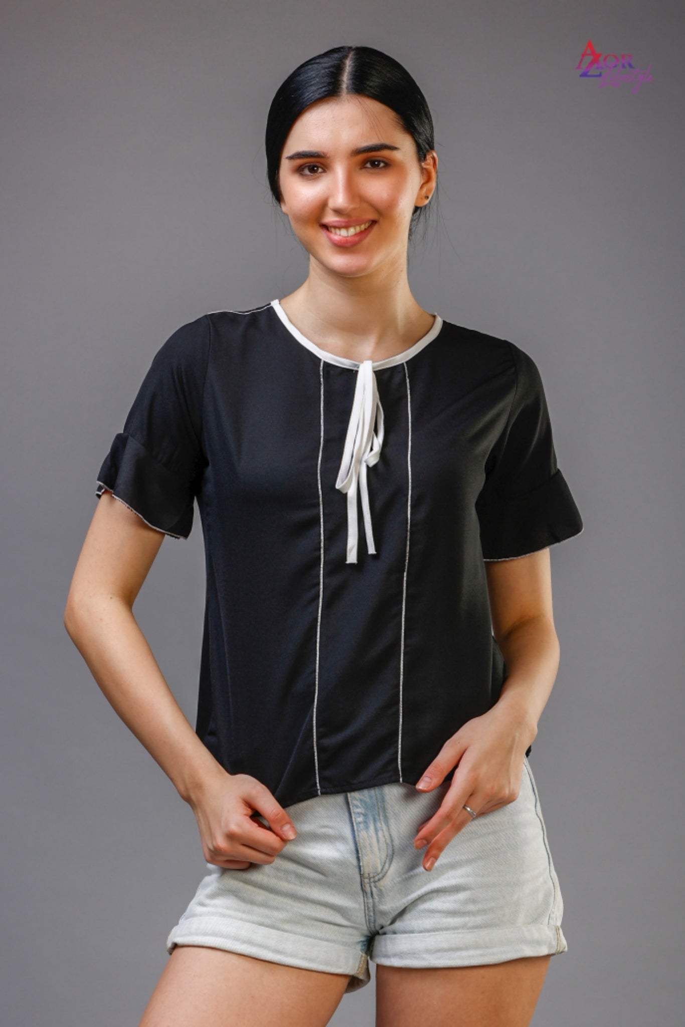 Women black half sleeve top