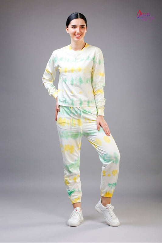 Women white yellow green tie & dye co-ord set