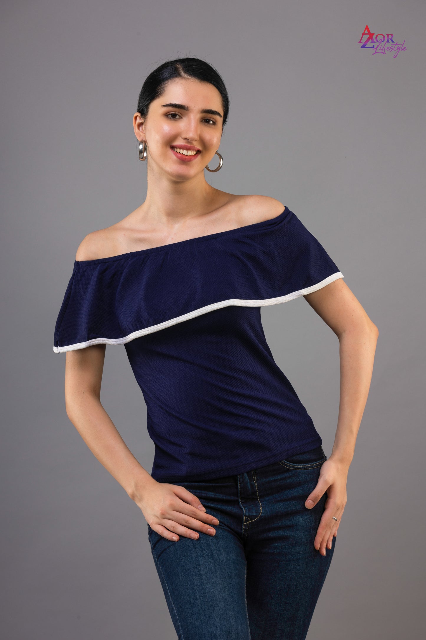Women blue off-shoulder top