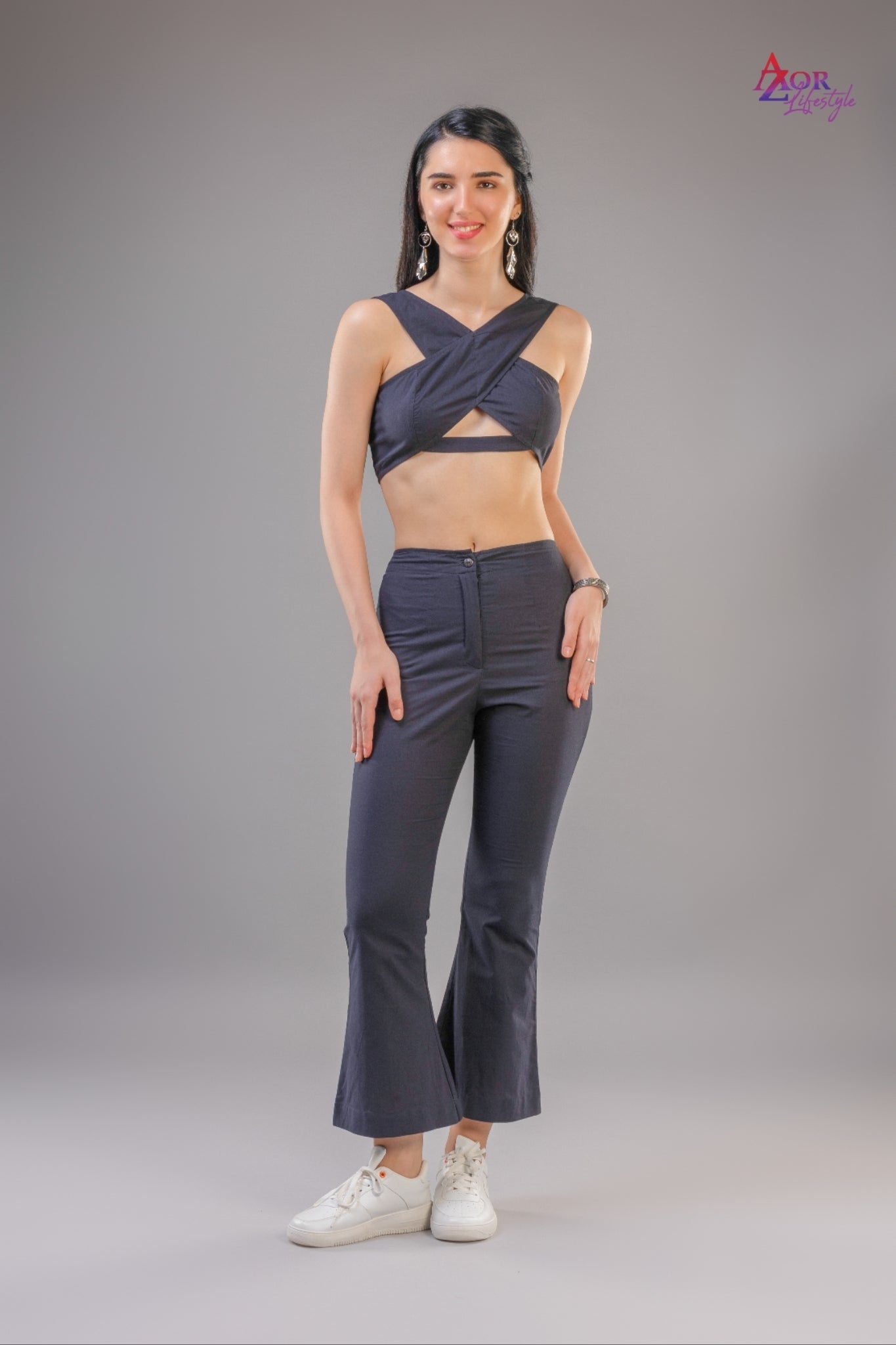 Women black cross front co-ord set