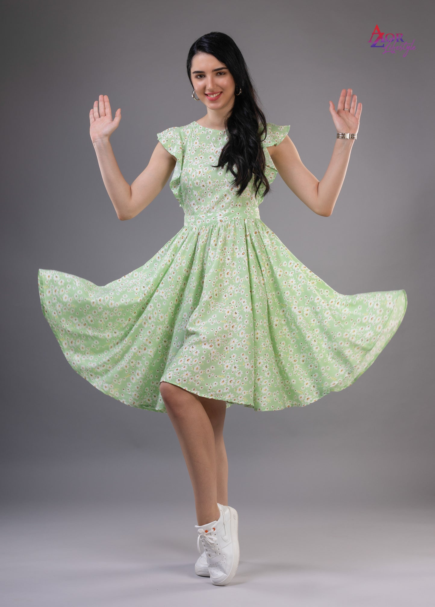 Women green floral dress