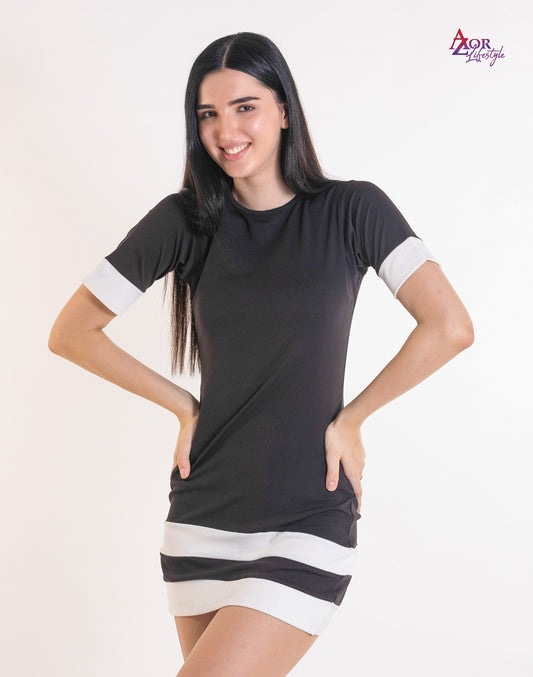 Women black and white dress