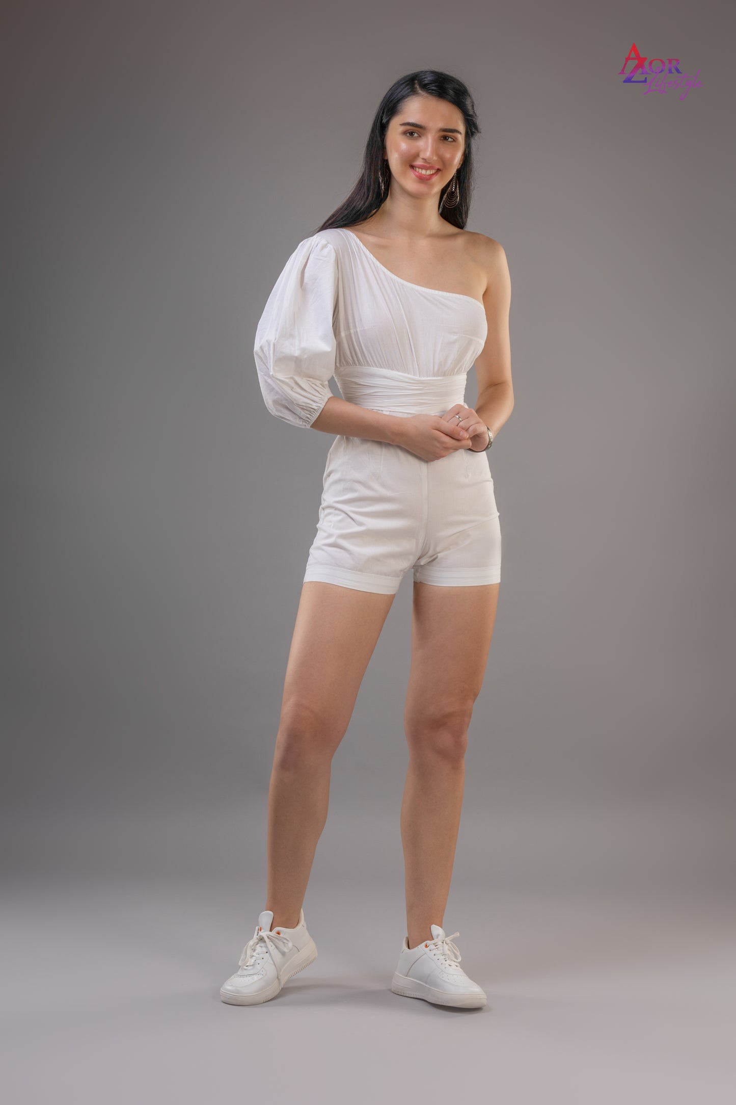 Women white styled sleeve romper