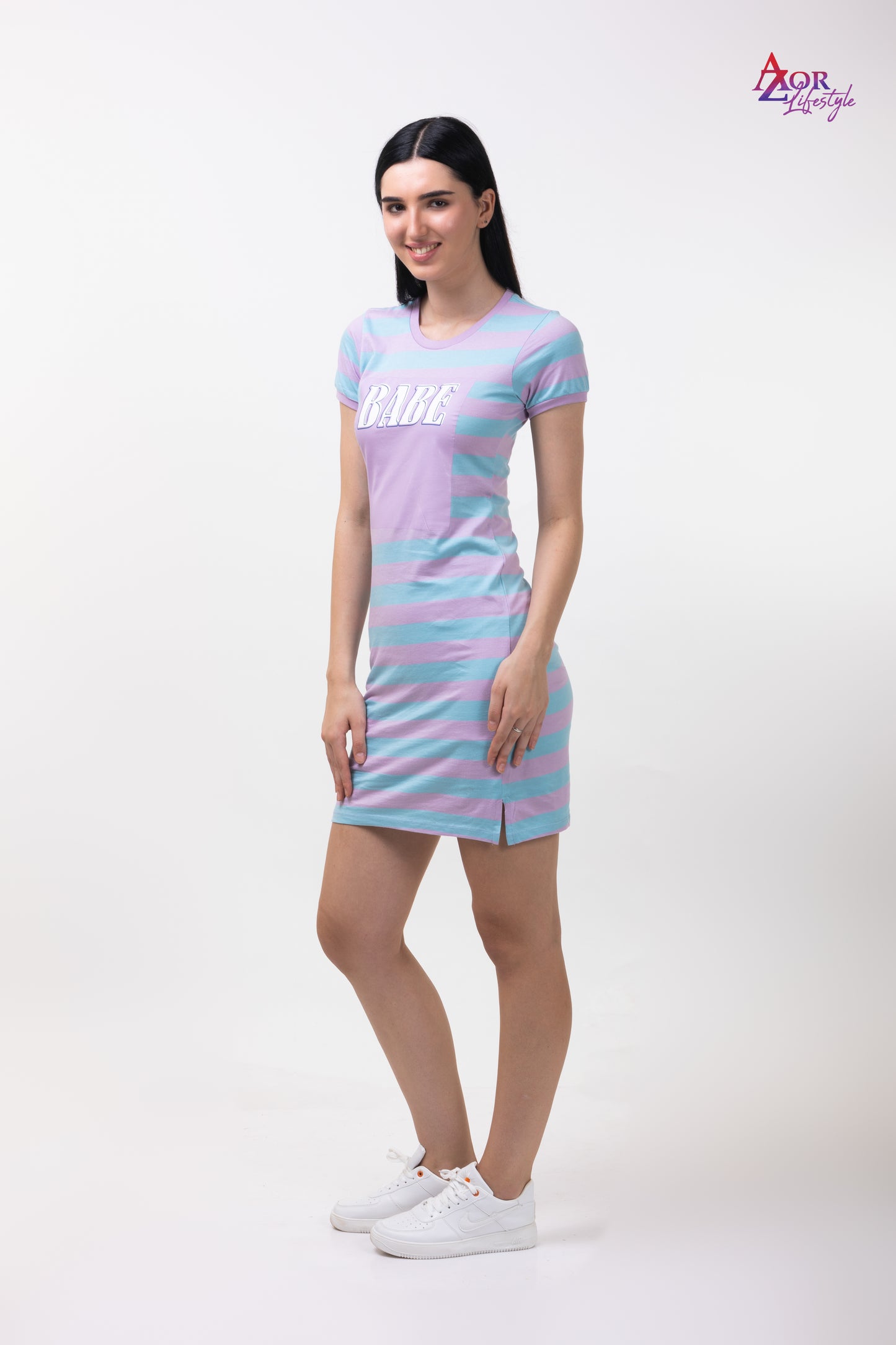 Women purple blue  t-shirt fit dress