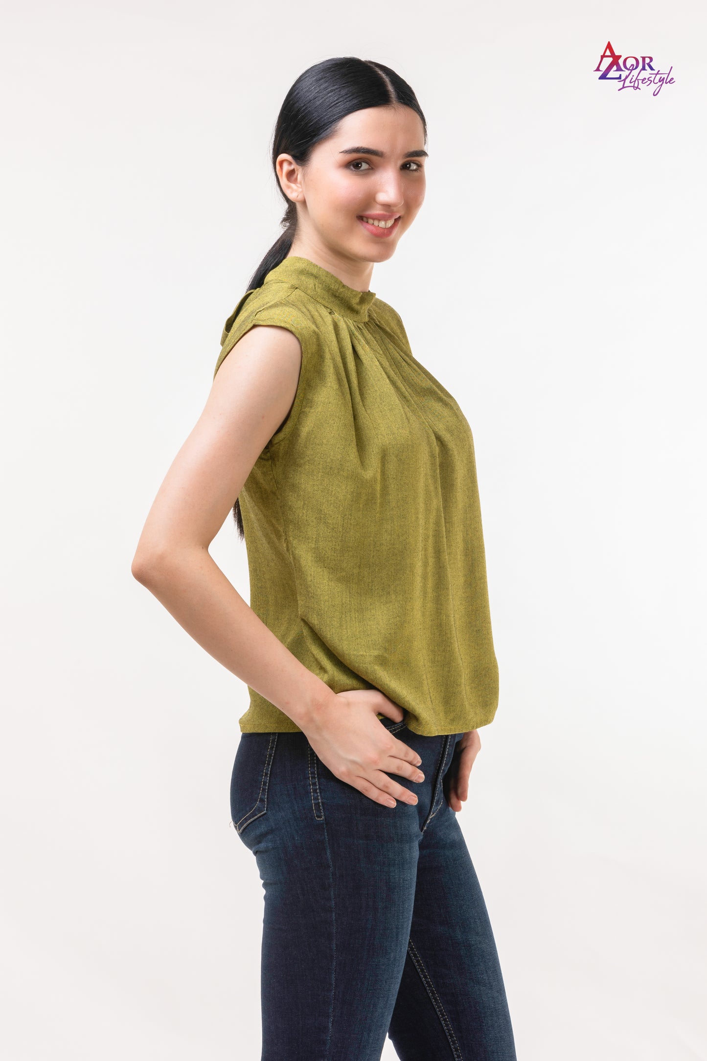 Women army green top