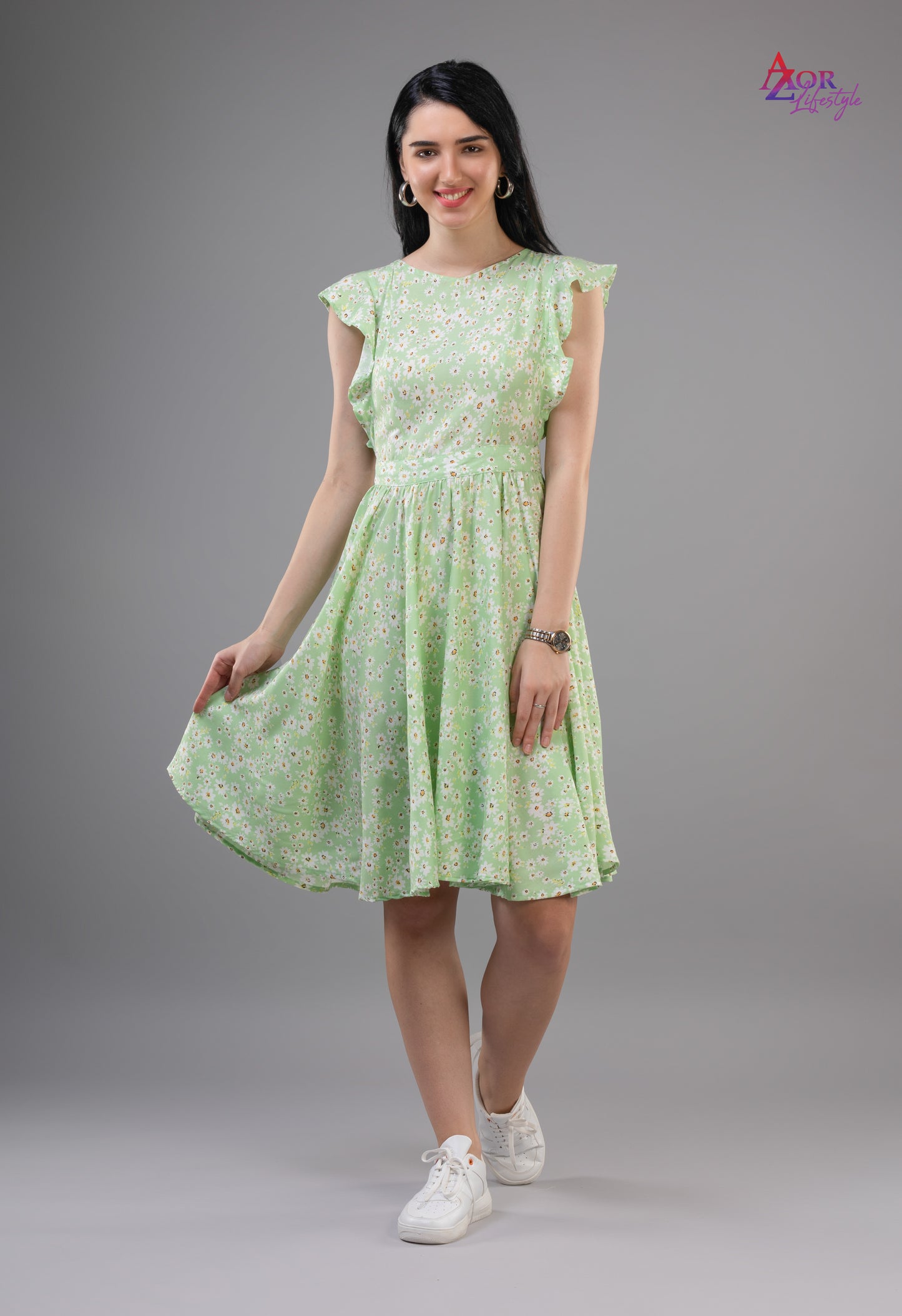 Women green floral dress