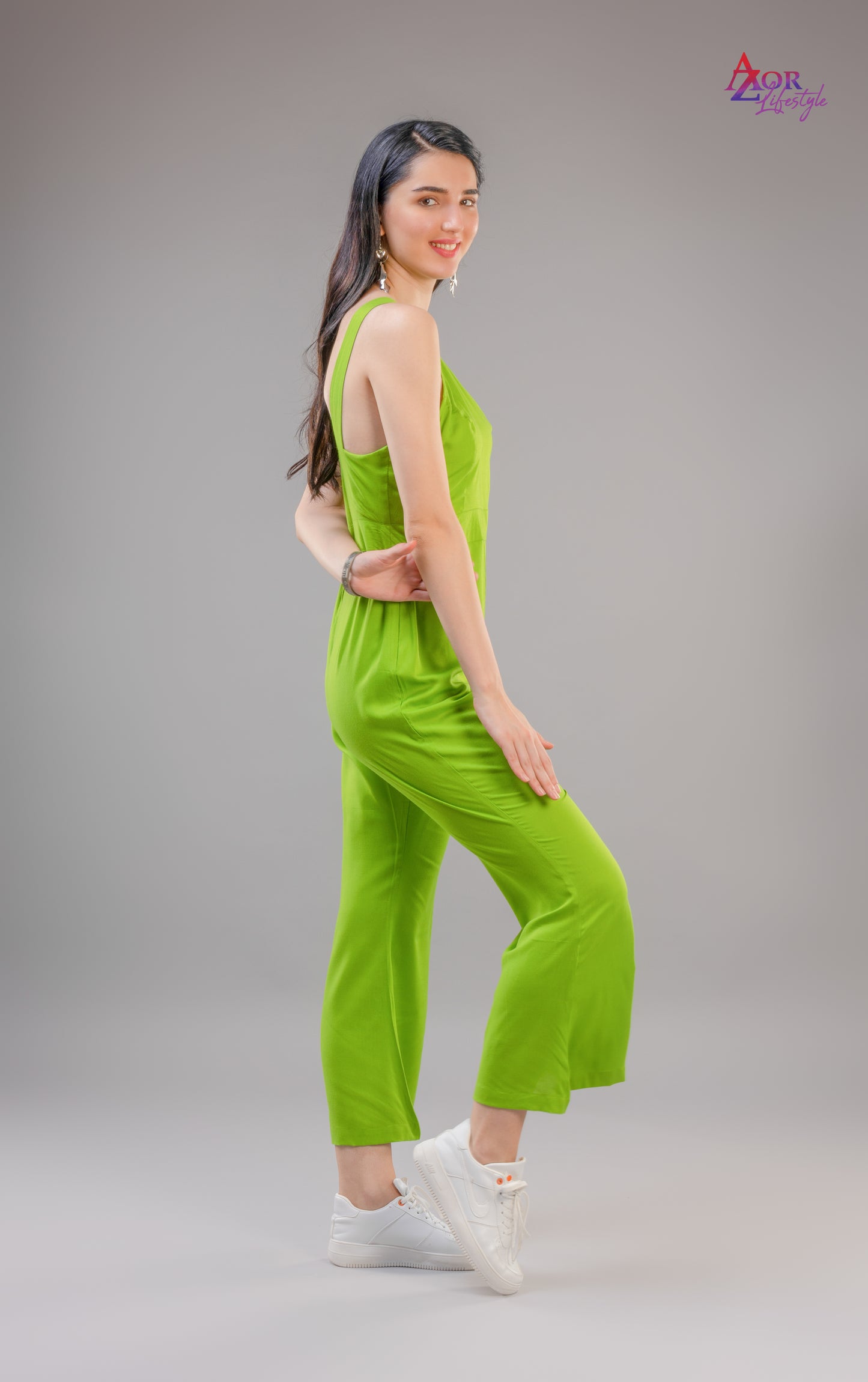 Women neon/green halter neck jumpsuit