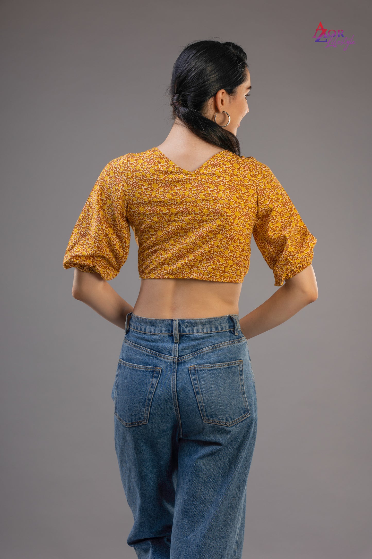 Women yellow brown bow style crop top
