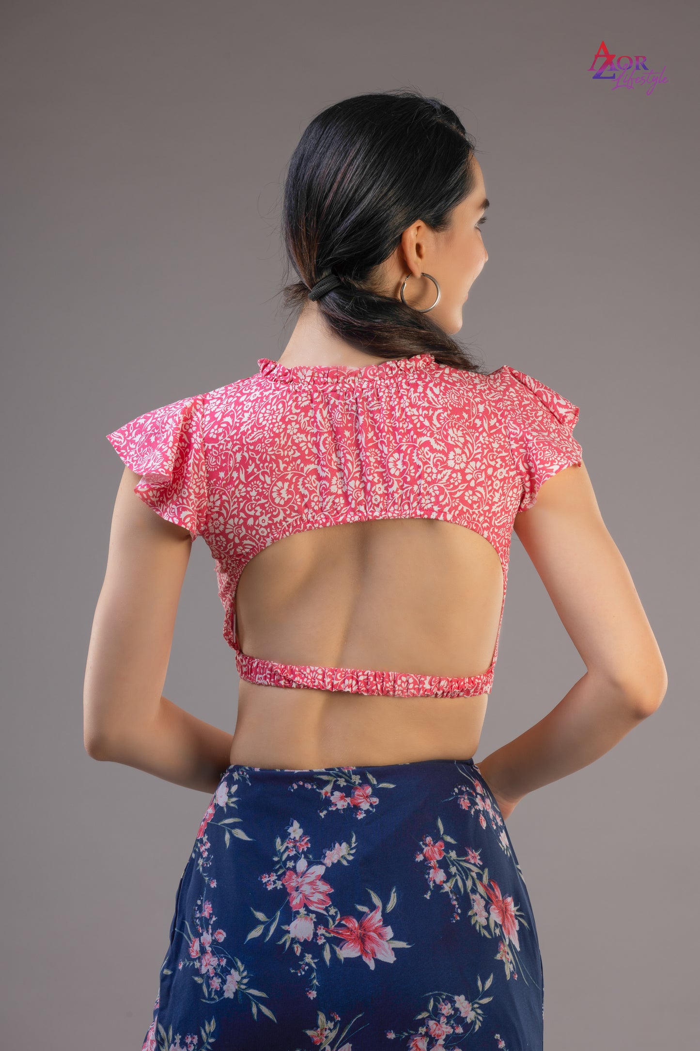 Women pink styled back crop top