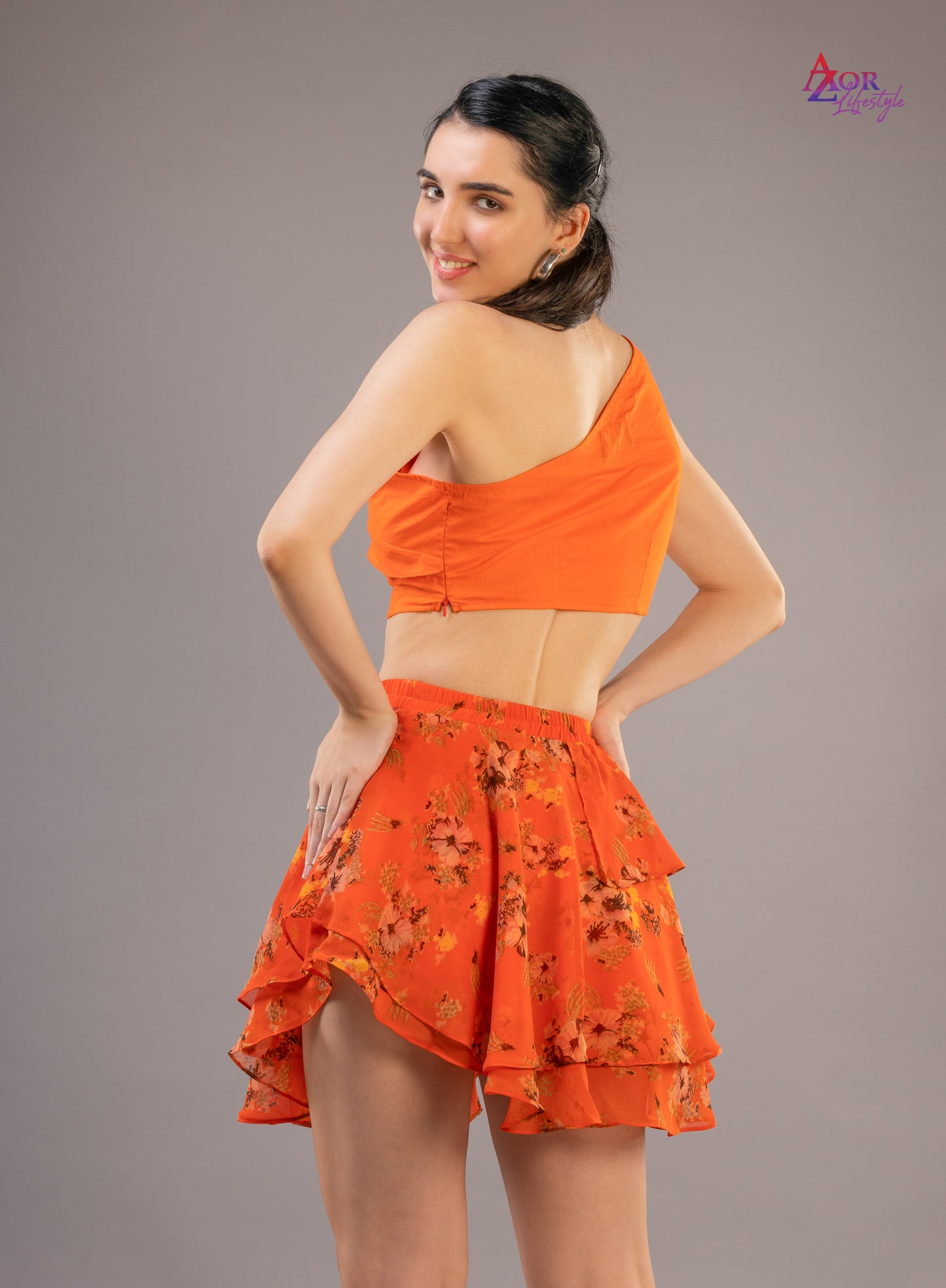 Women orange asymmetric skirt