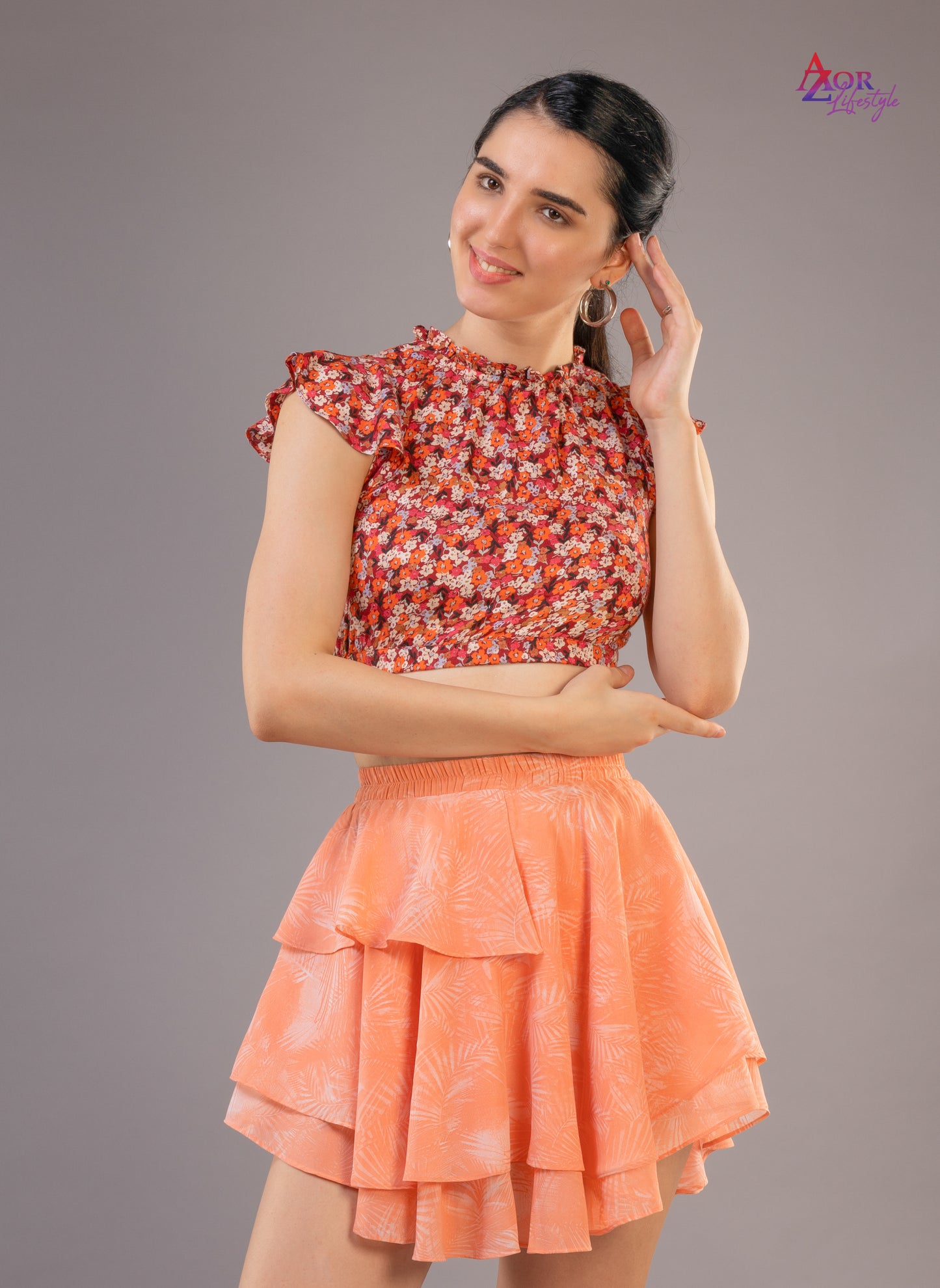 Women peach asymmetric skirt