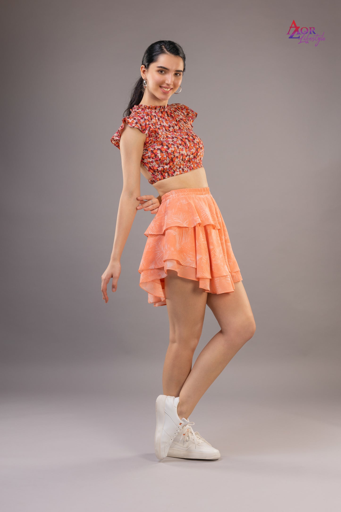 Women peach asymmetric skirt