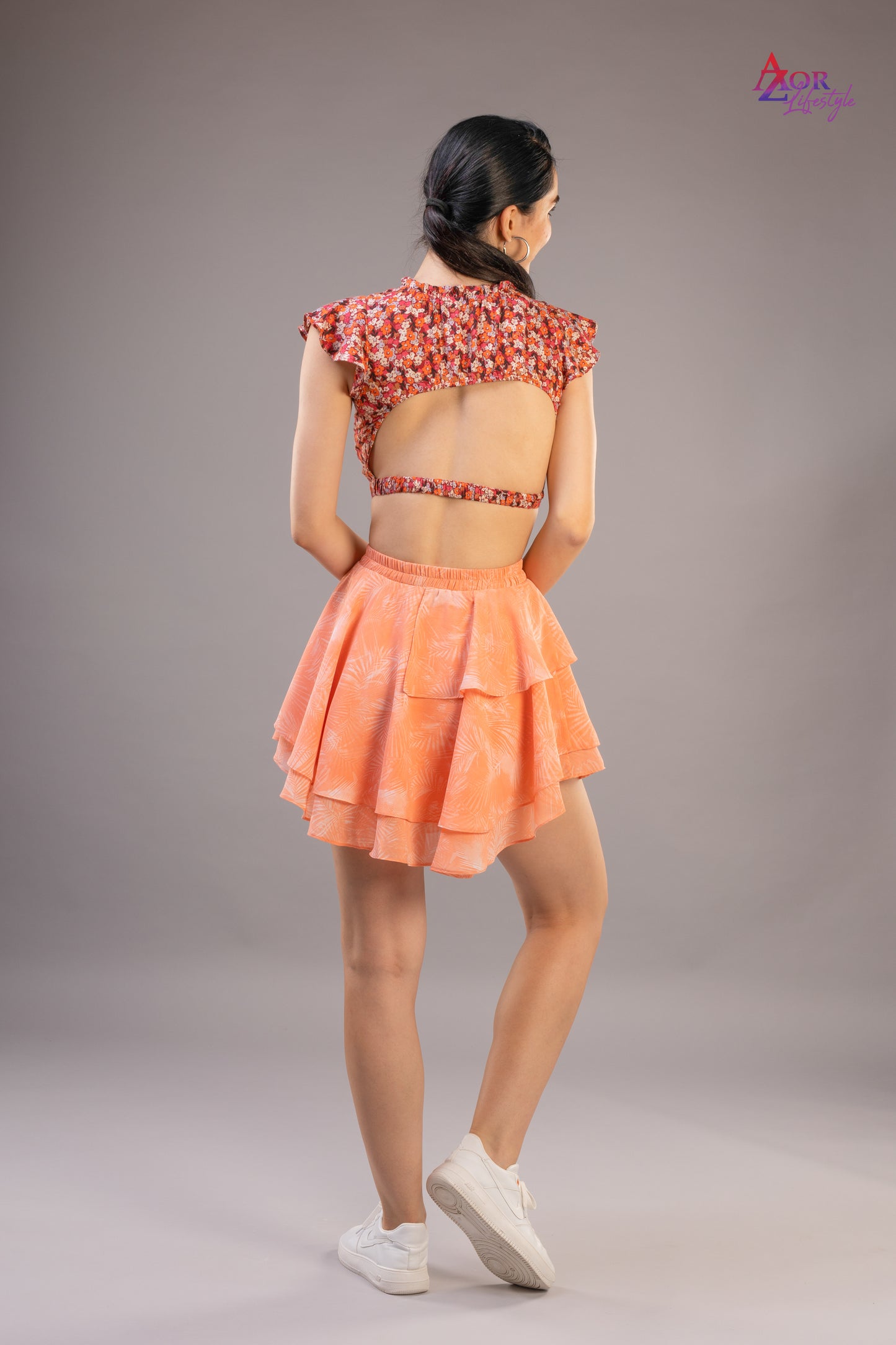 Women peach asymmetric skirt