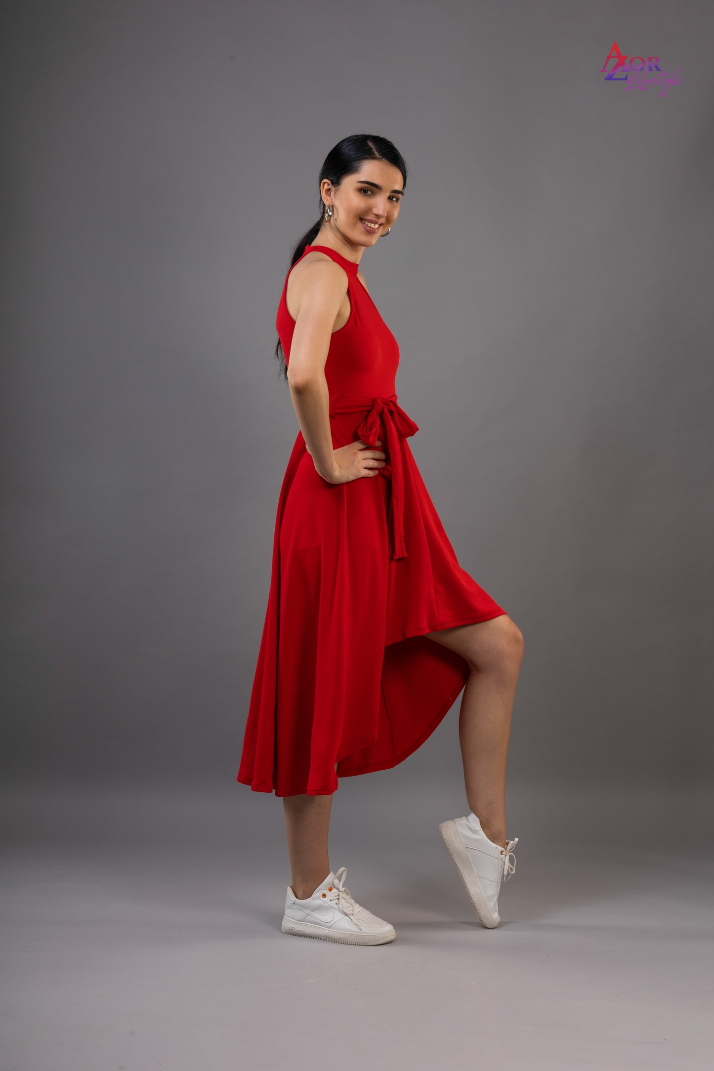 Women red flared A-line dress