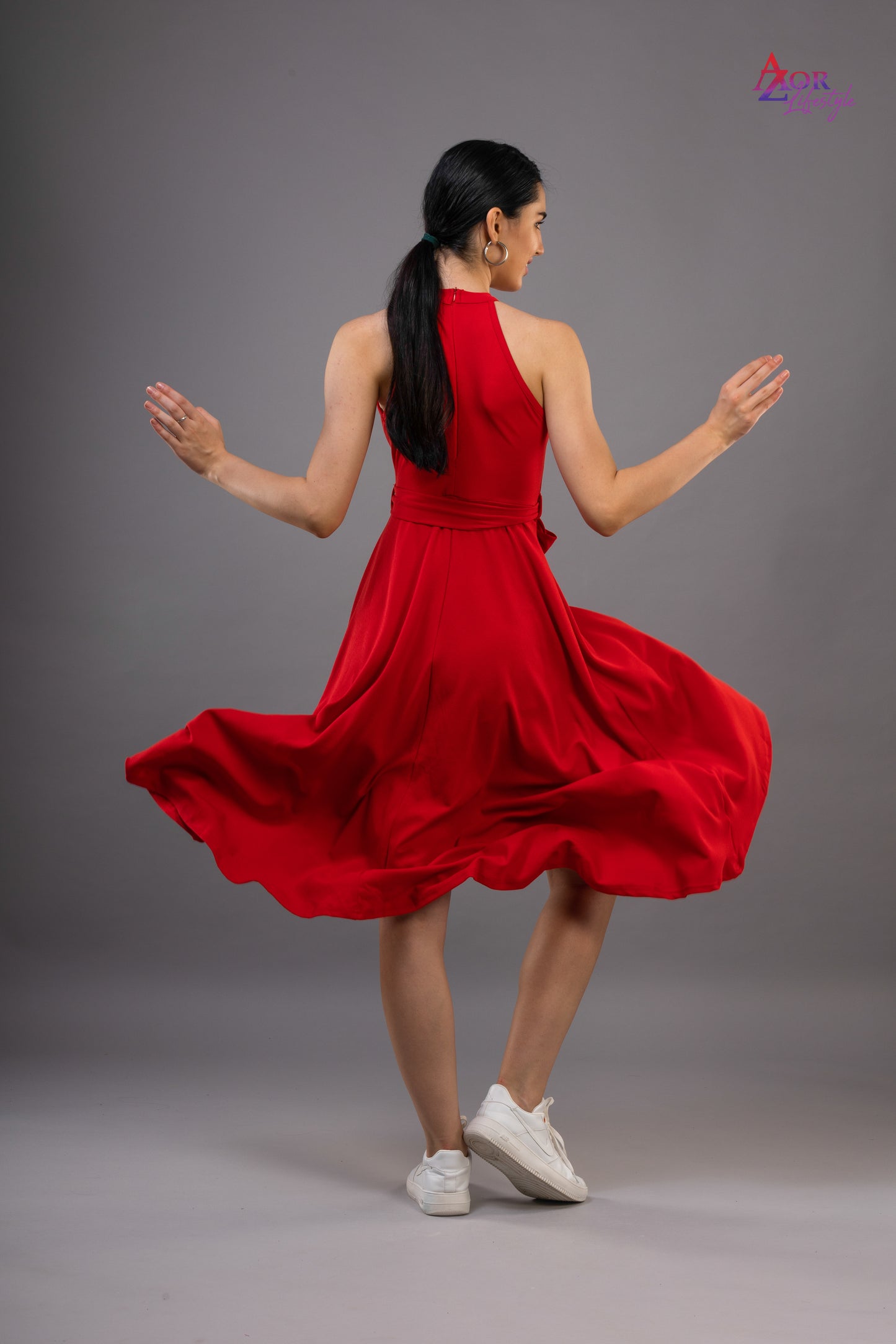 Women red flared A-line dress