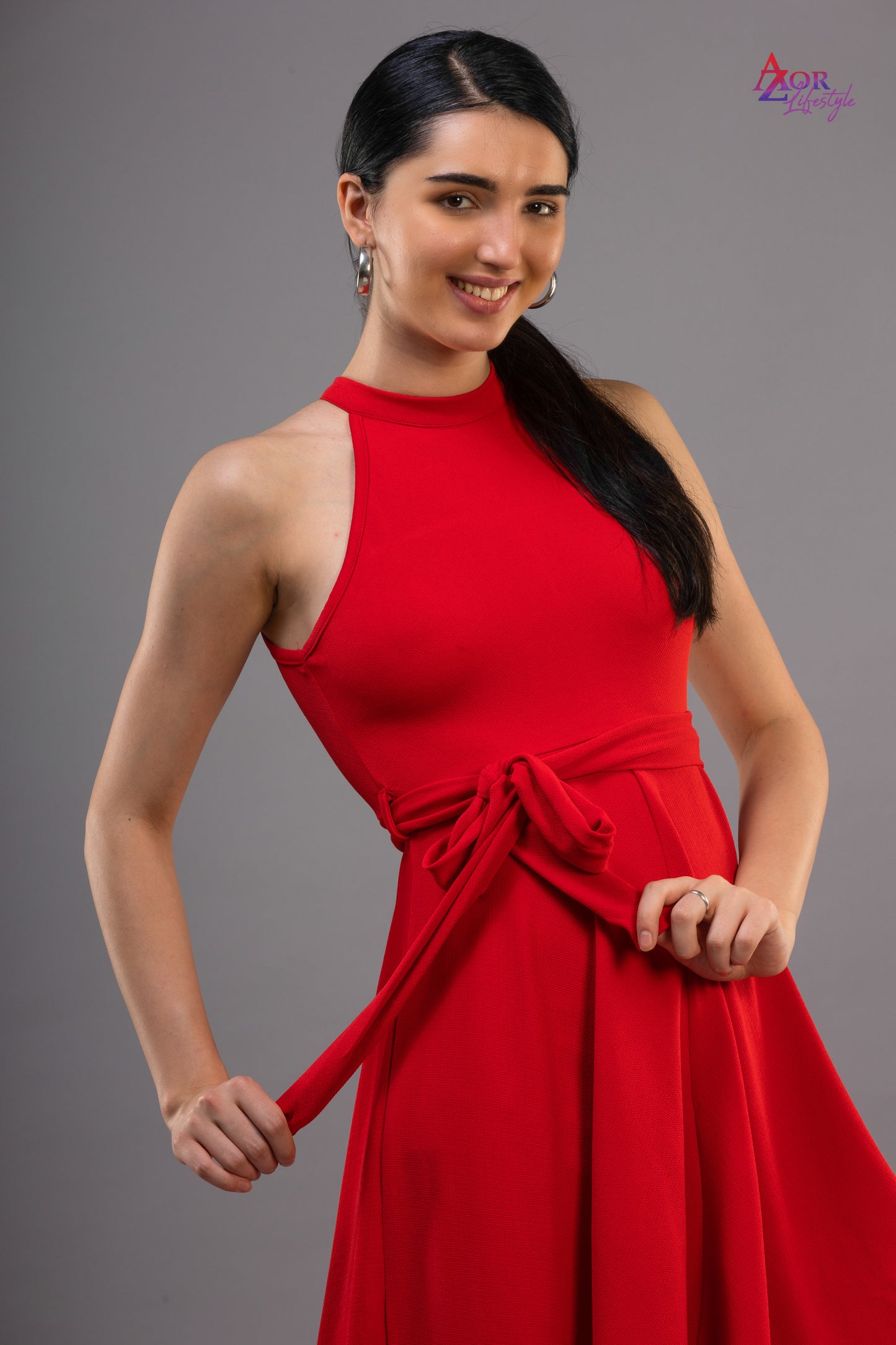 Women red flared A-line dress