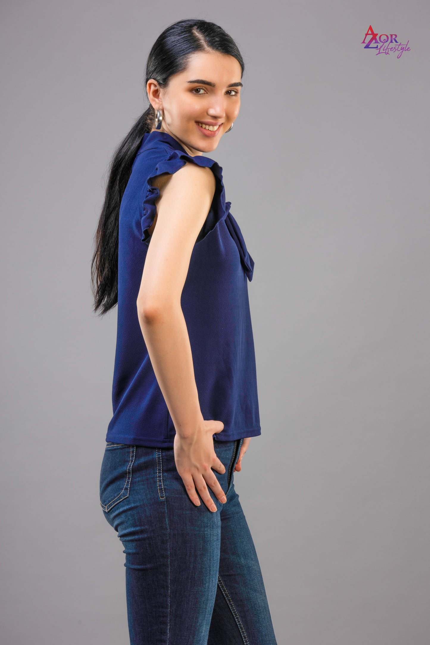 Women blue top