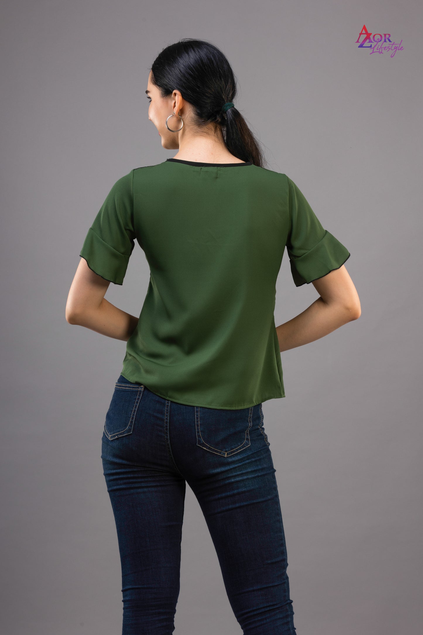 Women green half sleeve top