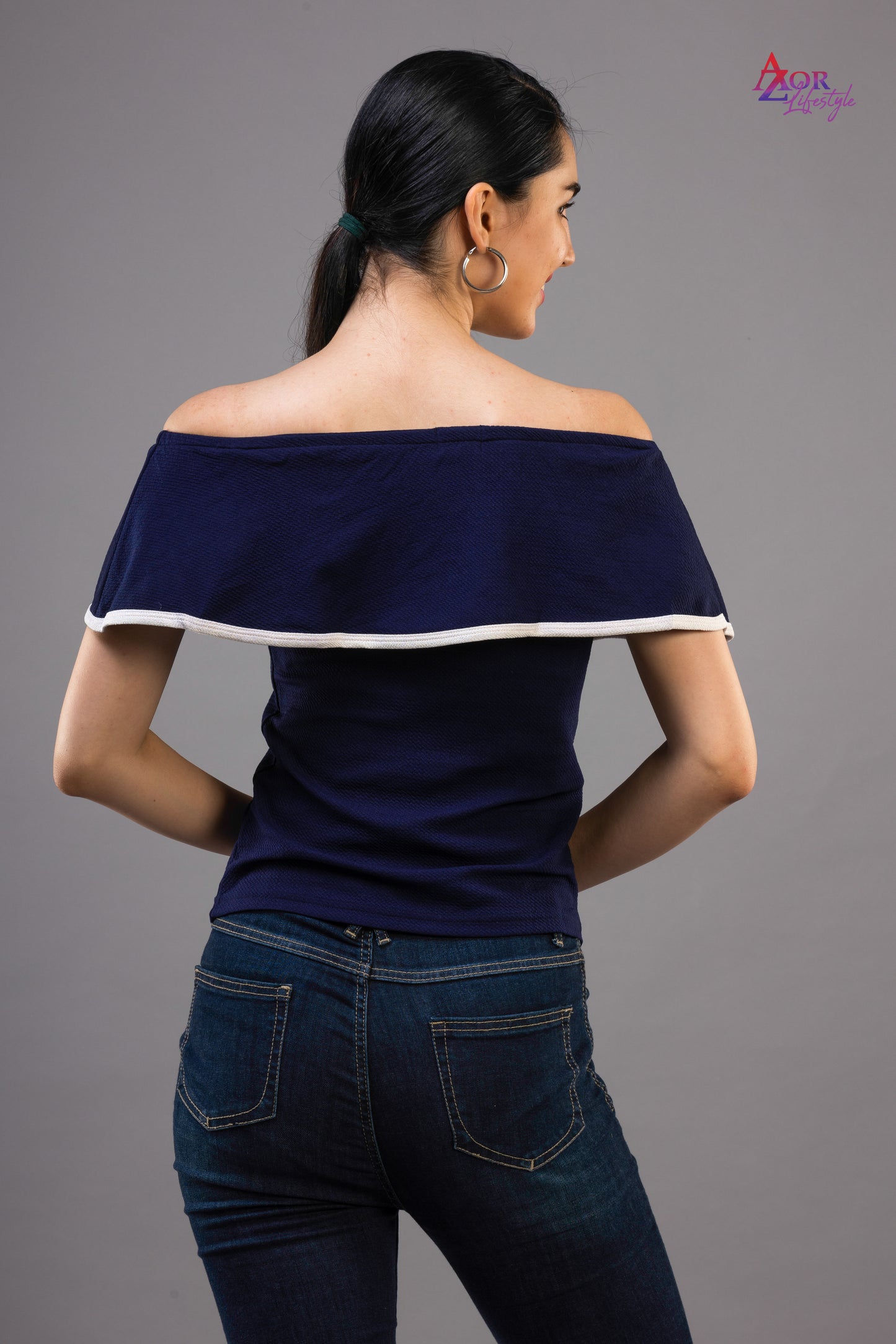 Women blue off-shoulder top