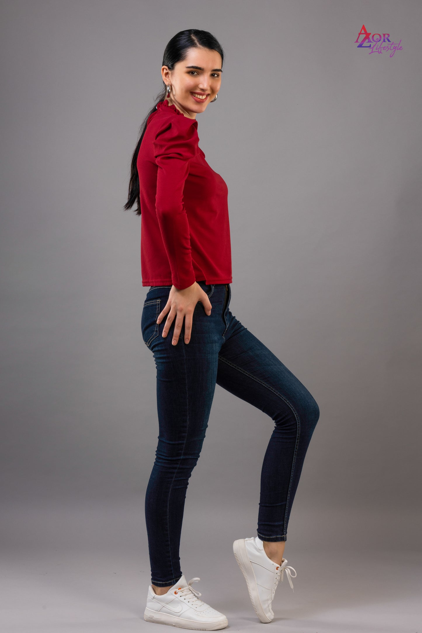 Women maroon full sleeve top