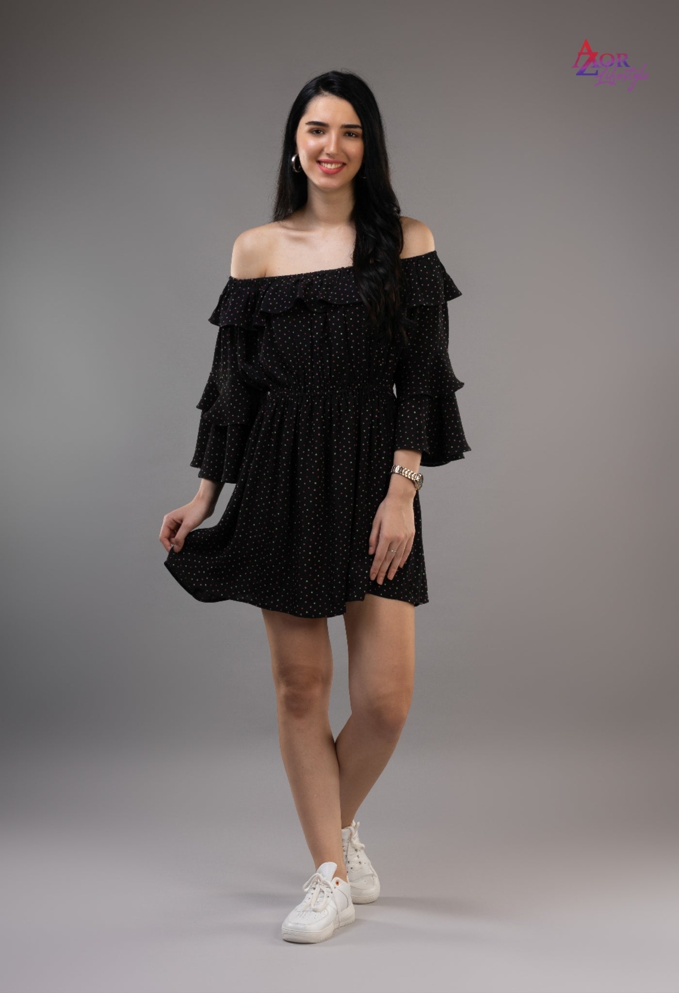 Women black off shoulder dress