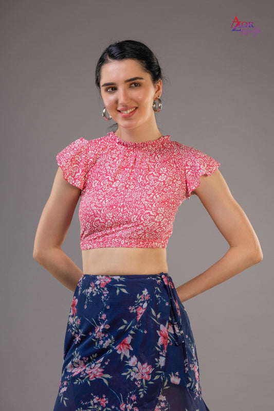 Women pink styled back crop top