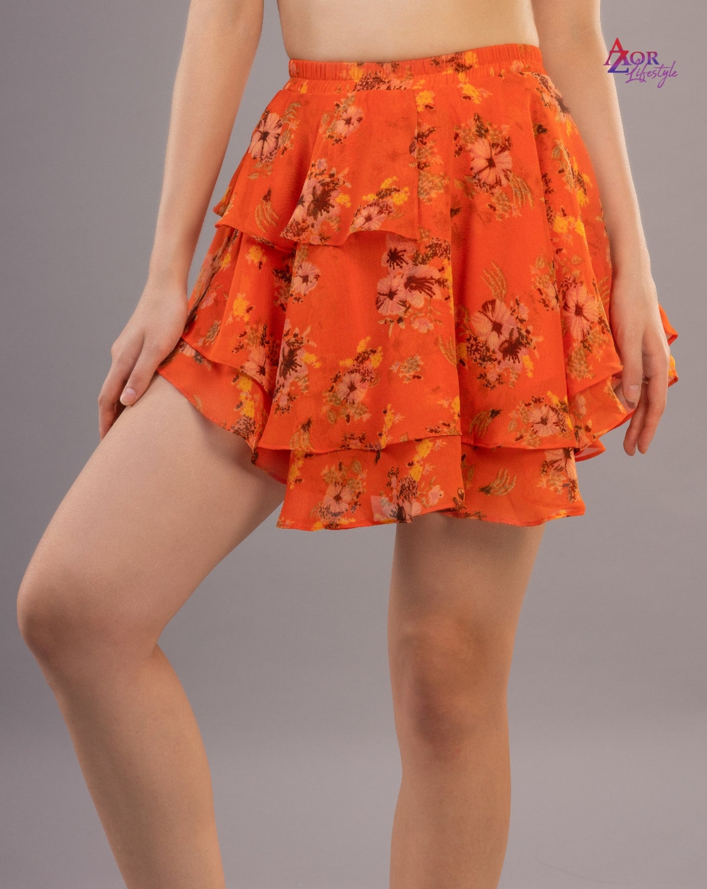 Women orange asymmetric skirt