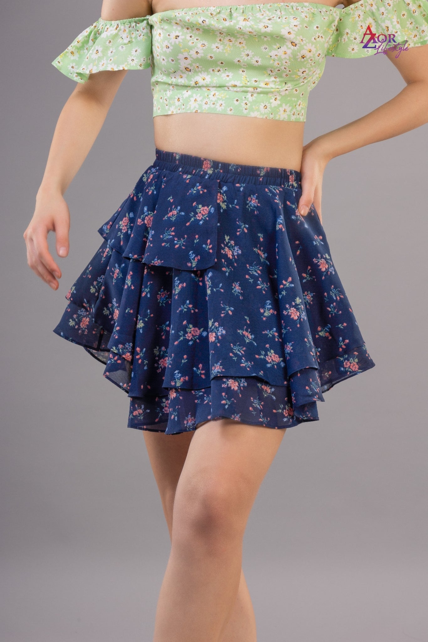 Women blue asymmetric skirt